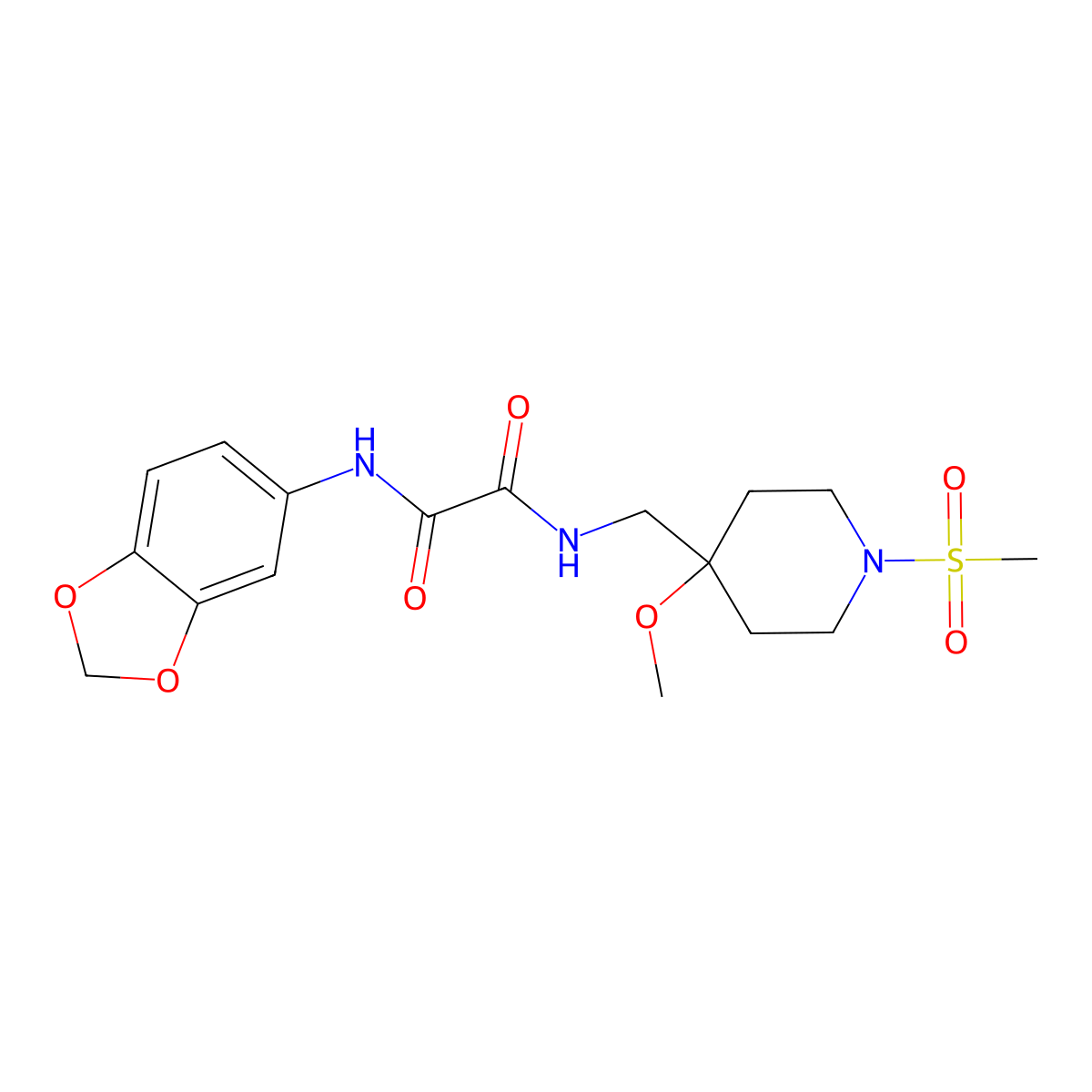 N-(2H-1,3-benzodioxol-5-yl)-N'-[(1-methanesulfonyl-4-methoxypiperidin-4-yl)methyl]ethanediamide molecular structure, CAS 2415569-07-0