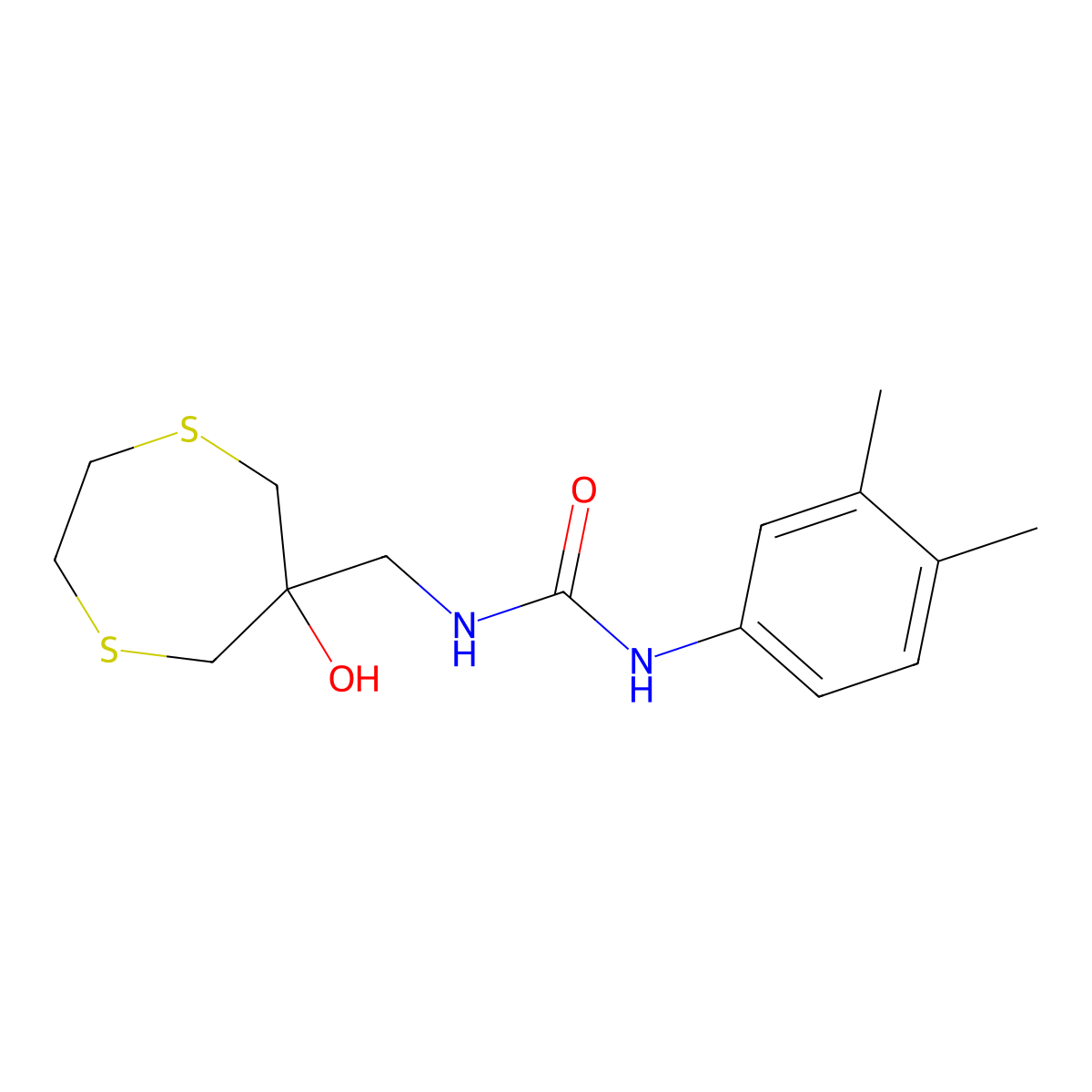 3-(3,4-Dimethylphenyl)-1-[(6-hydroxy-1,4-dithiepan-6-yl)methyl]urea molecular structure, CAS 2415569-09-2