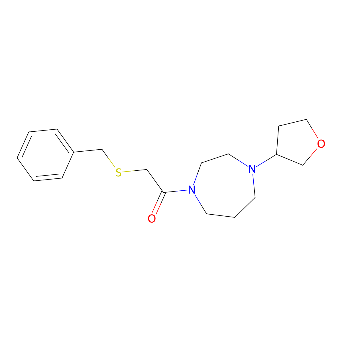 2-(Benzylsulfanyl)-1-[4-(oxolan-3-yl)-1,4-diazepan-1-yl]ethan-1-one molecular structure, CAS 2415569-14-9