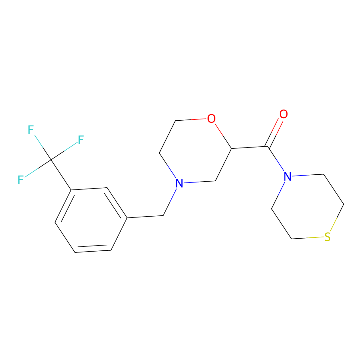 2-(Thiomorpholine-4-carbonyl)-4-{[3-(trifluoromethyl)phenyl]methyl}morpholine molecular structure, CAS 2415569-20-7