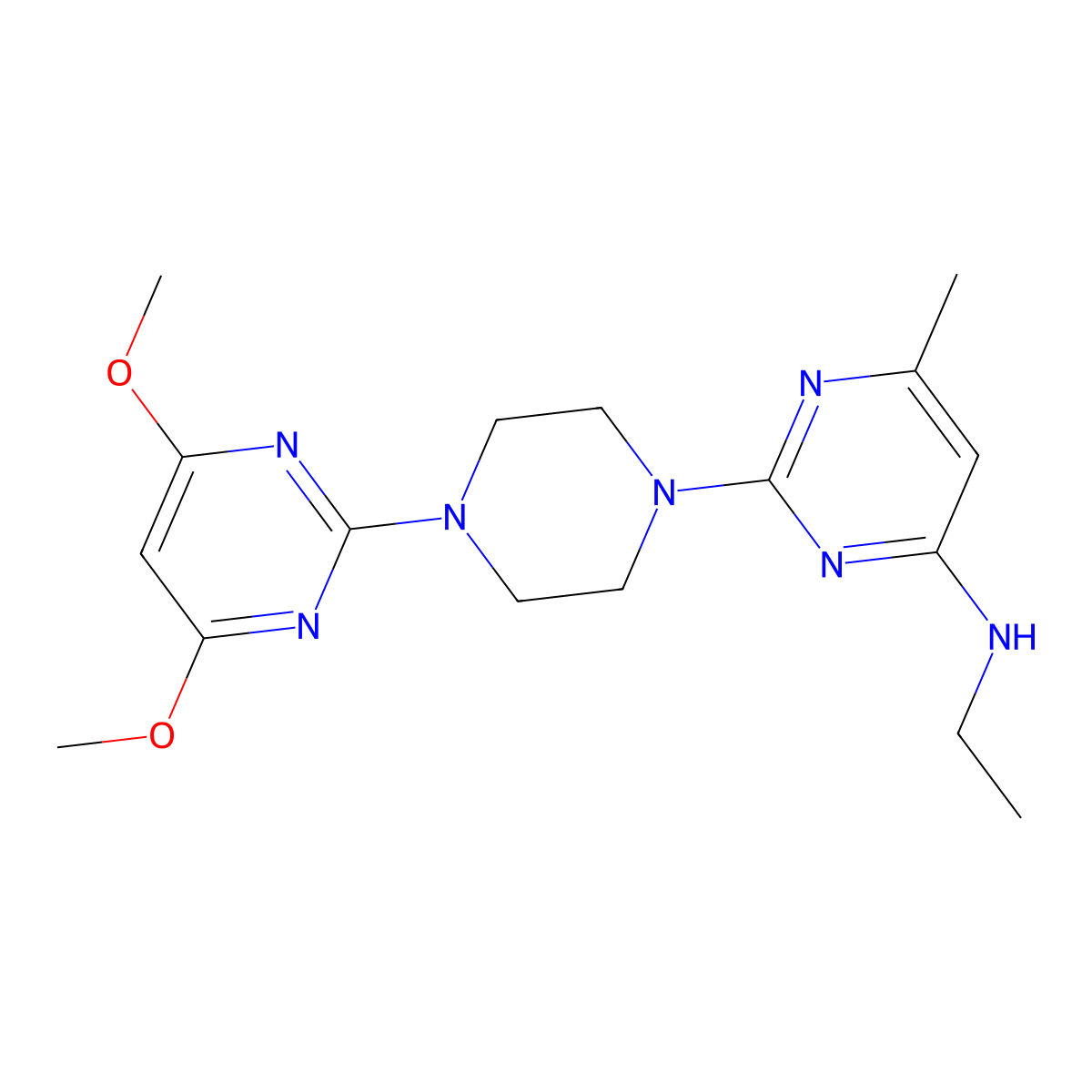2-[4-(4,6-dimethoxypyrimidin-2-yl)piperazin-1-yl]-N-ethyl-6-methylpyrimidin-4-amine molecular structure, CAS 2415569-21-8