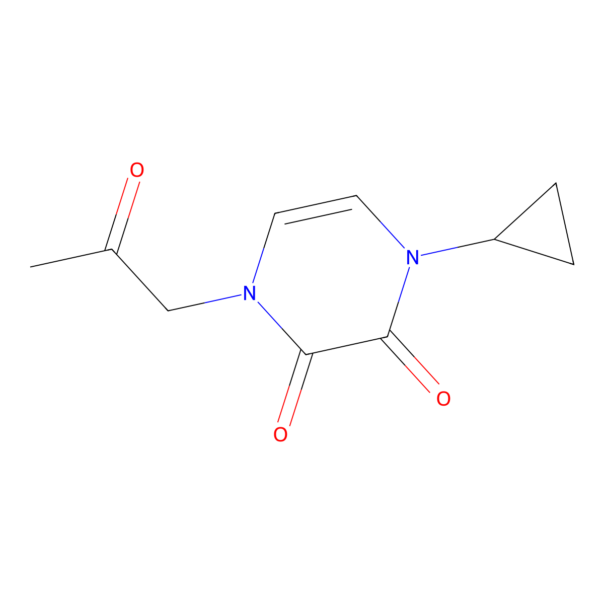 1-Cyclopropyl-4-(2-oxopropyl)-1,2,3,4-tetrahydropyrazine-2,3-dione molecular structure, CAS 2415569-24-1