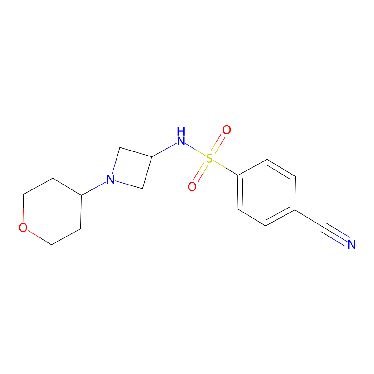 4-cyano-N-[1-(oxan-4-yl)azetidin-3-yl]benzene-1-sulfonamide molecular structure, CAS 2415569-25-2