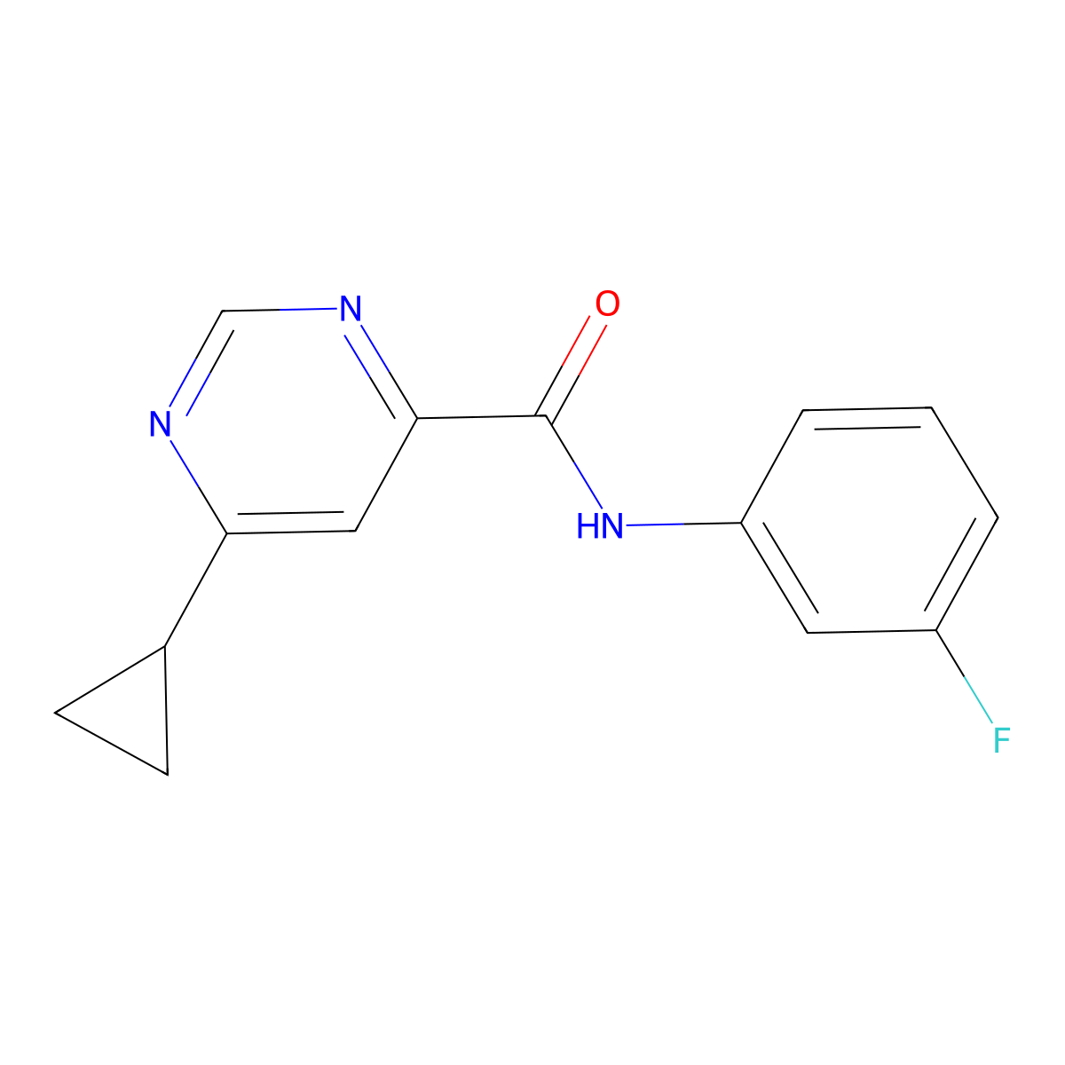 6-Cyclopropyl-N-(3-fluorophenyl)pyrimidine-4-carboxamide molecular structure, CAS 2415569-29-6