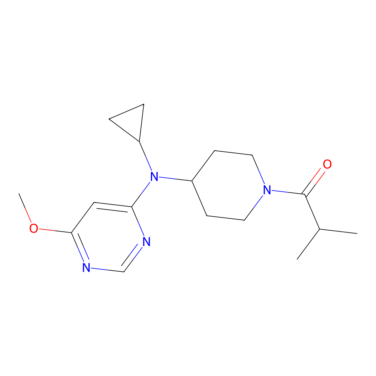 1-{4-[Cyclopropyl(6-methoxypyrimidin-4-yl)amino]piperidin-1-yl}-2-methylpropan-1-one molecular structure, CAS 2415569-37-6
