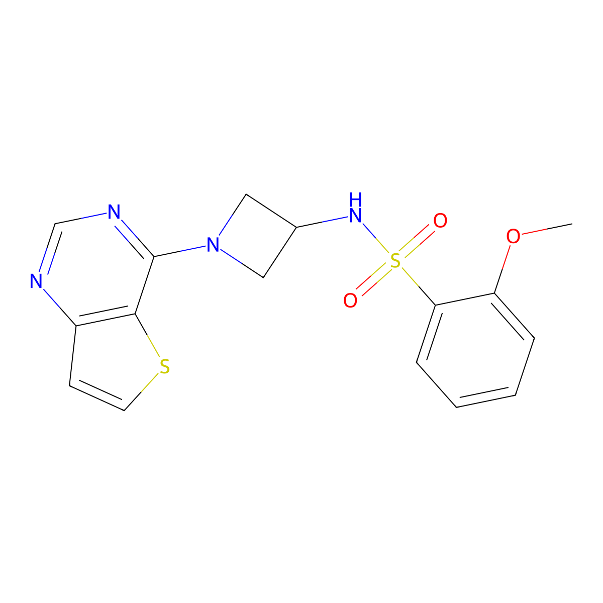 2-methoxy-N-(1-{thieno[3,2-d]pyrimidin-4-yl}azetidin-3-yl)benzene-1-sulfonamide molecular structure, CAS 2415569-40-1