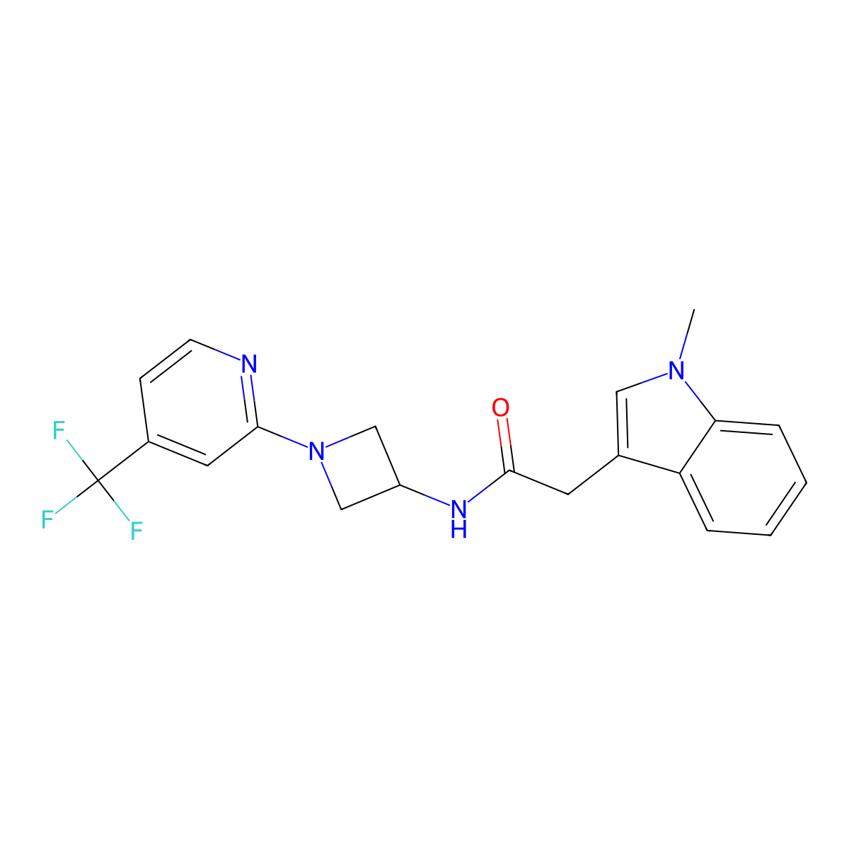2-(1-methyl-1H-indol-3-yl)-N-{1-[4-(trifluoromethyl)pyridin-2-yl]azetidin-3-yl}acetamide molecular structure, CAS 2415569-48-9