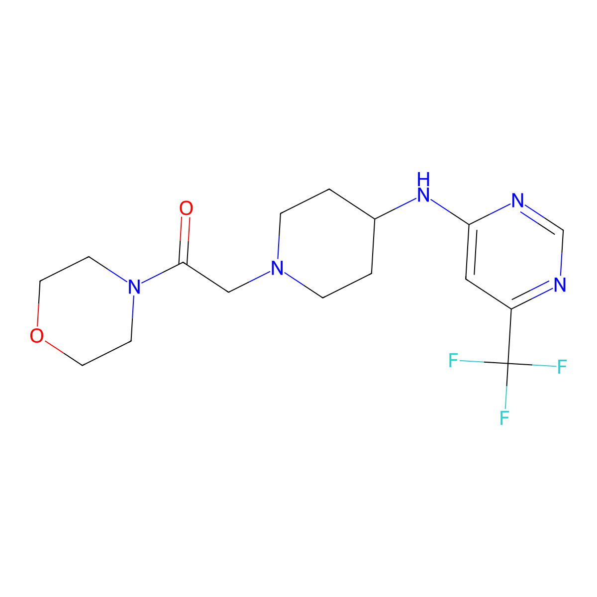 1-(Morpholin-4-yl)-2-(4-{[6-(trifluoromethyl)pyrimidin-4-yl]amino}piperidin-1-yl)ethan-1-one molecular structure, CAS 2415569-49-0