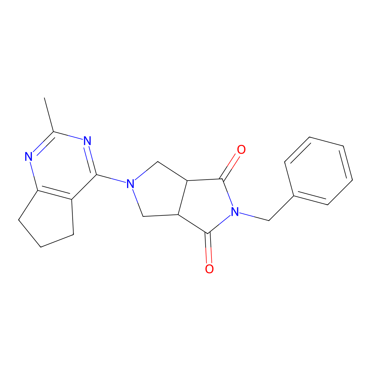 2-benzyl-5-{2-methyl-5H,6H,7H-cyclopenta[d]pyrimidin-4-yl}-octahydropyrrolo[3,4-c]pyrrole-1,3-dione molecular structure, CAS 2415569-51-4