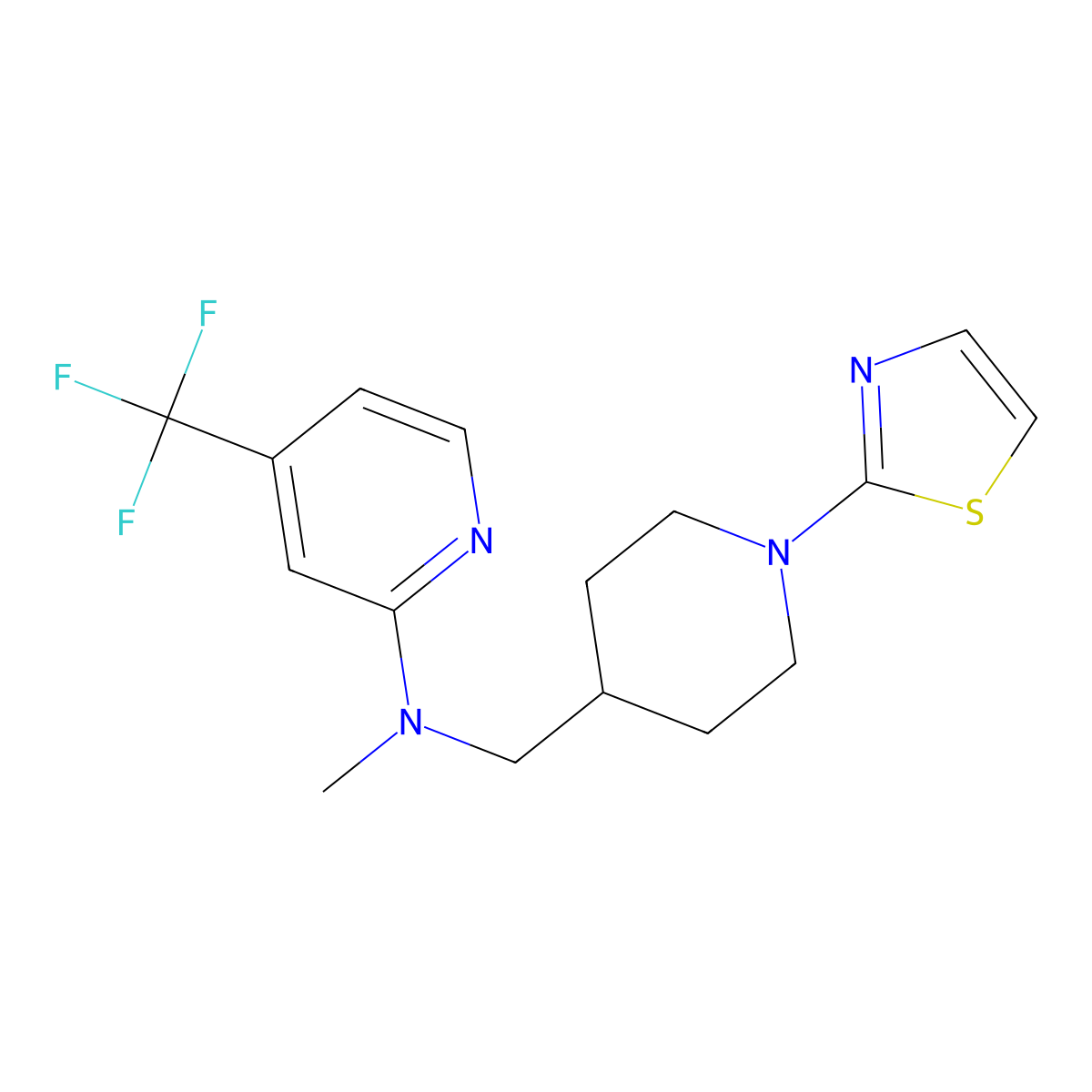 N-methyl-N-{[1-(1,3-thiazol-2-yl)piperidin-4-yl]methyl}-4-(trifluoromethyl)pyridin-2-amine molecular structure, CAS 2415569-52-5