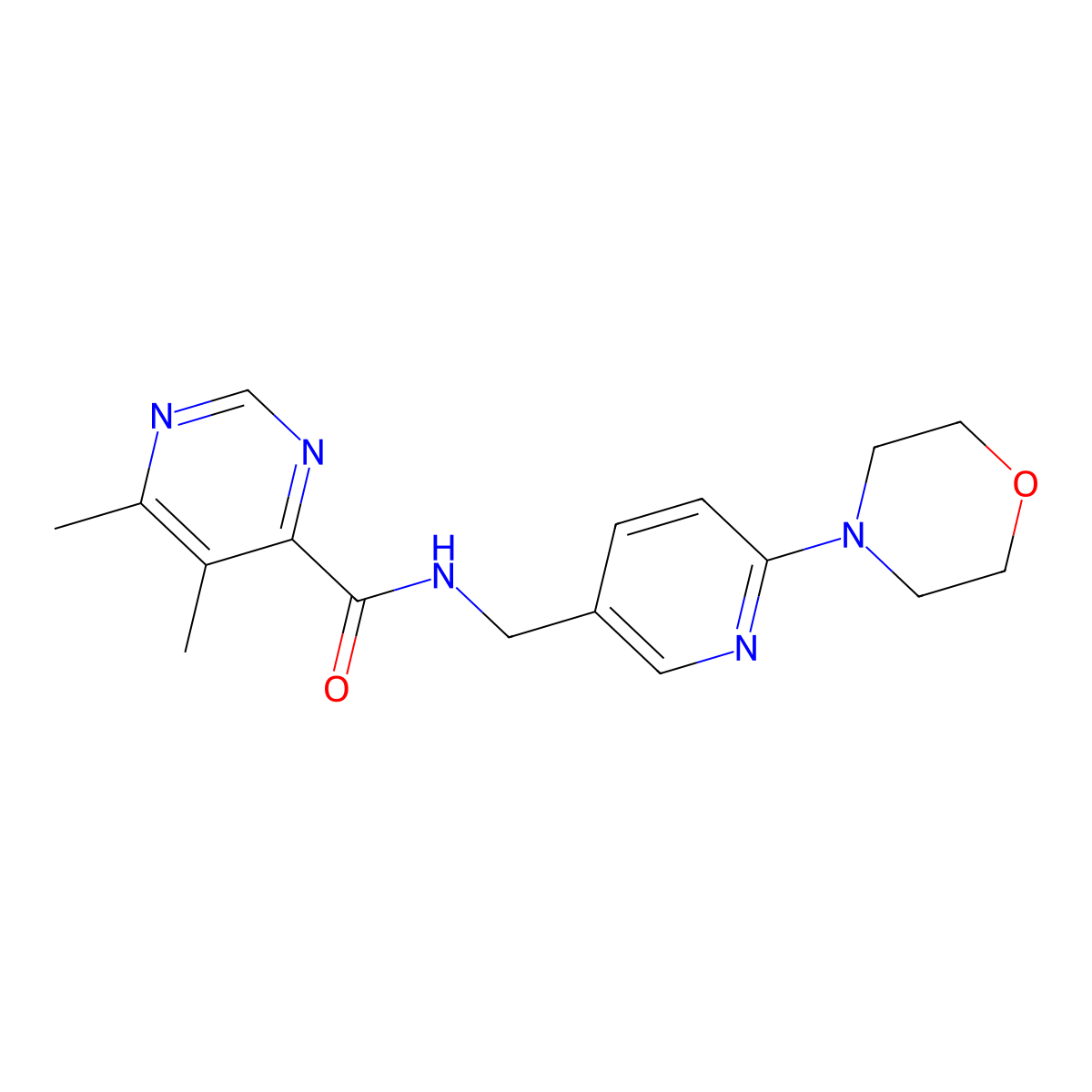 5,6-dimethyl-N-{[6-(morpholin-4-yl)pyridin-3-yl]methyl}pyrimidine-4-carboxamide molecular structure, CAS 2415569-55-8