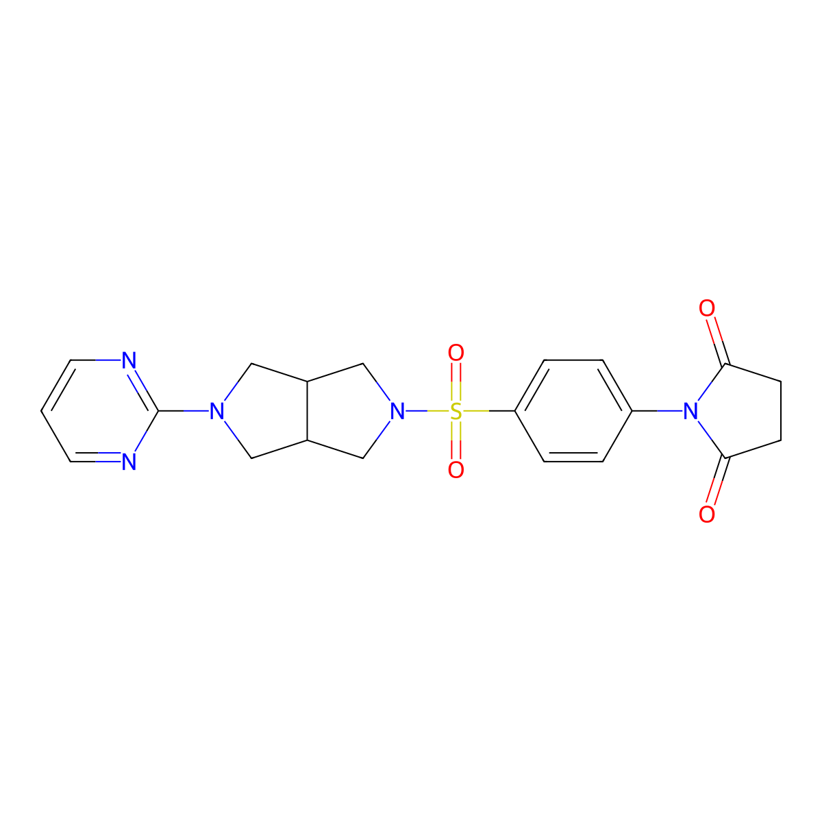 1-(4-{[5-(Pyrimidin-2-yl)-octahydropyrrolo[3,4-c]pyrrol-2-yl]sulfonyl}phenyl)pyrrolidine-2,5-dione molecular structure, CAS 2415569-64-9