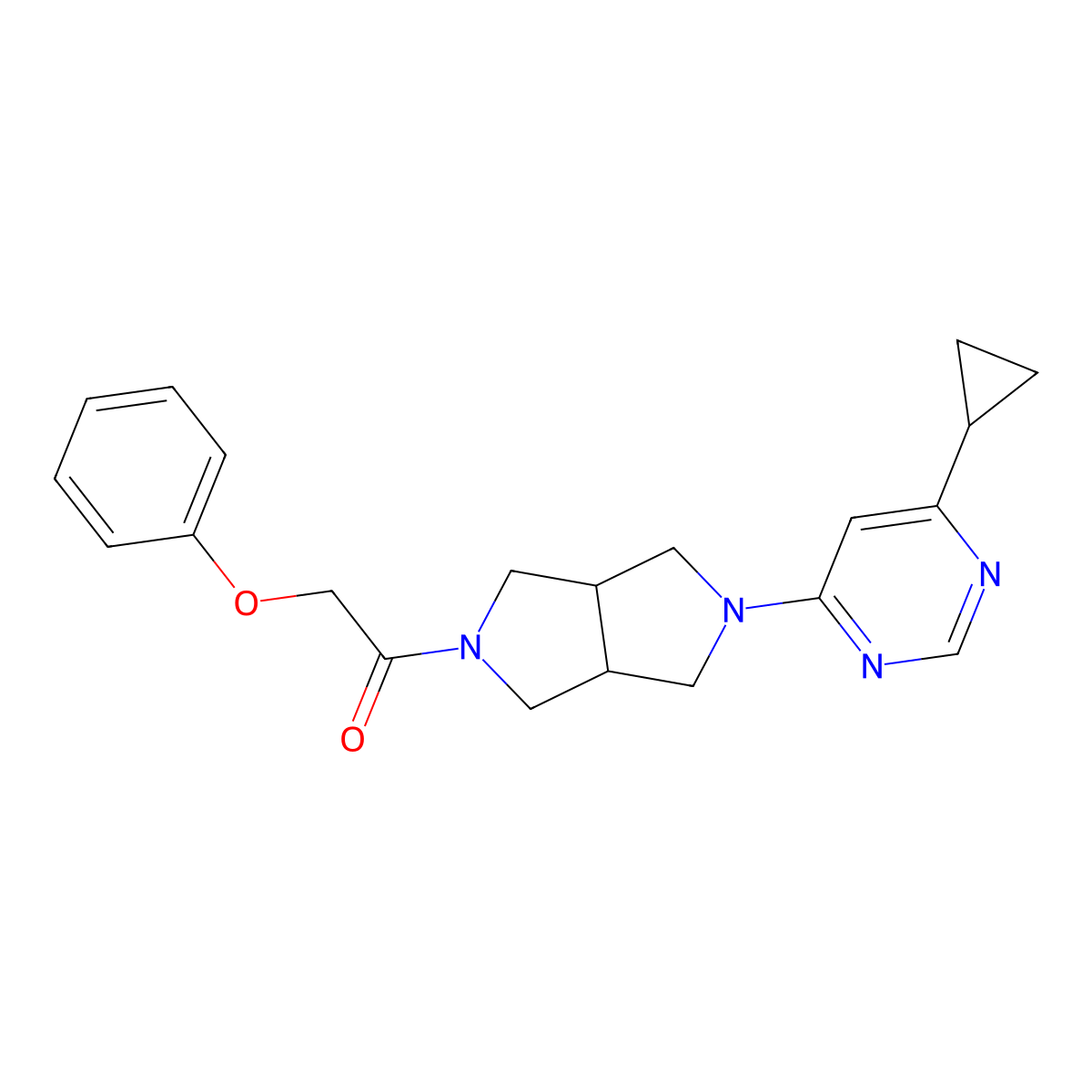 1-[5-(6-Cyclopropylpyrimidin-4-yl)-octahydropyrrolo[3,4-c]pyrrol-2-yl]-2-phenoxyethan-1-one molecular structure, CAS 2415569-67-2