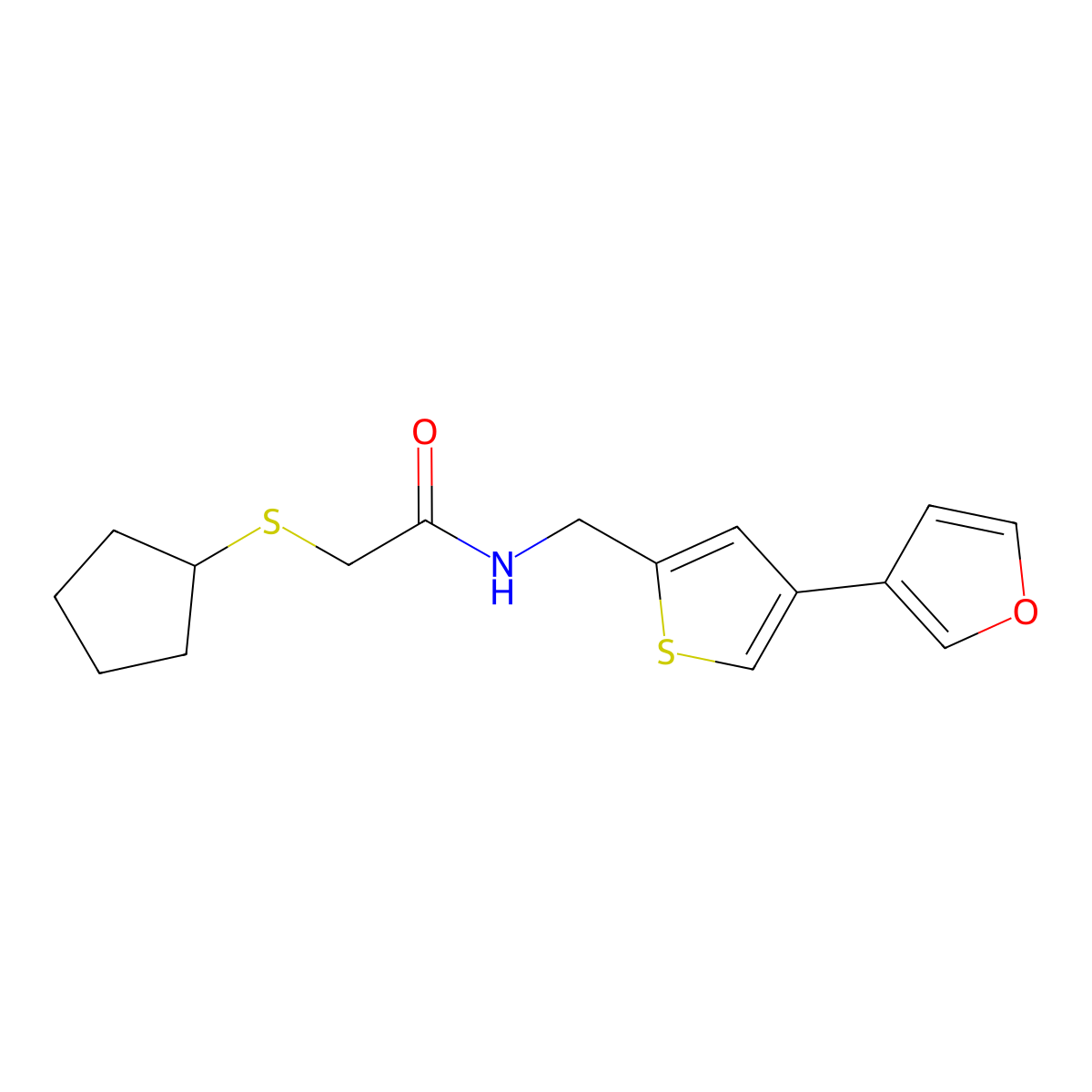 2-(cyclopentylsulfanyl)-N-{[4-(furan-3-yl)thiophen-2-yl]methyl}acetamide molecular structure, CAS 2415569-70-7