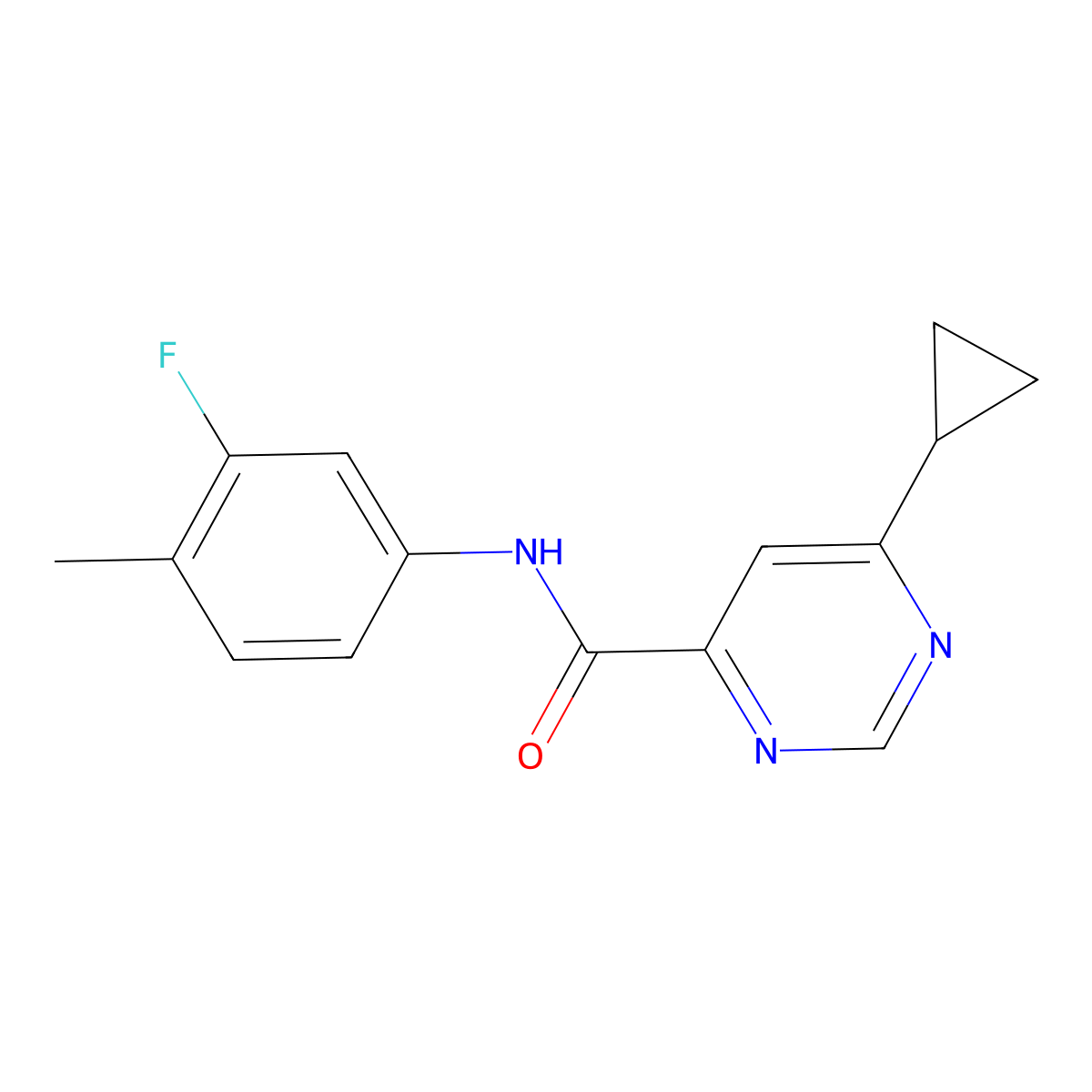 6-Cyclopropyl-N-(3-fluoro-4-methylphenyl)pyrimidine-4-carboxamide molecular structure, CAS 2415569-72-9
