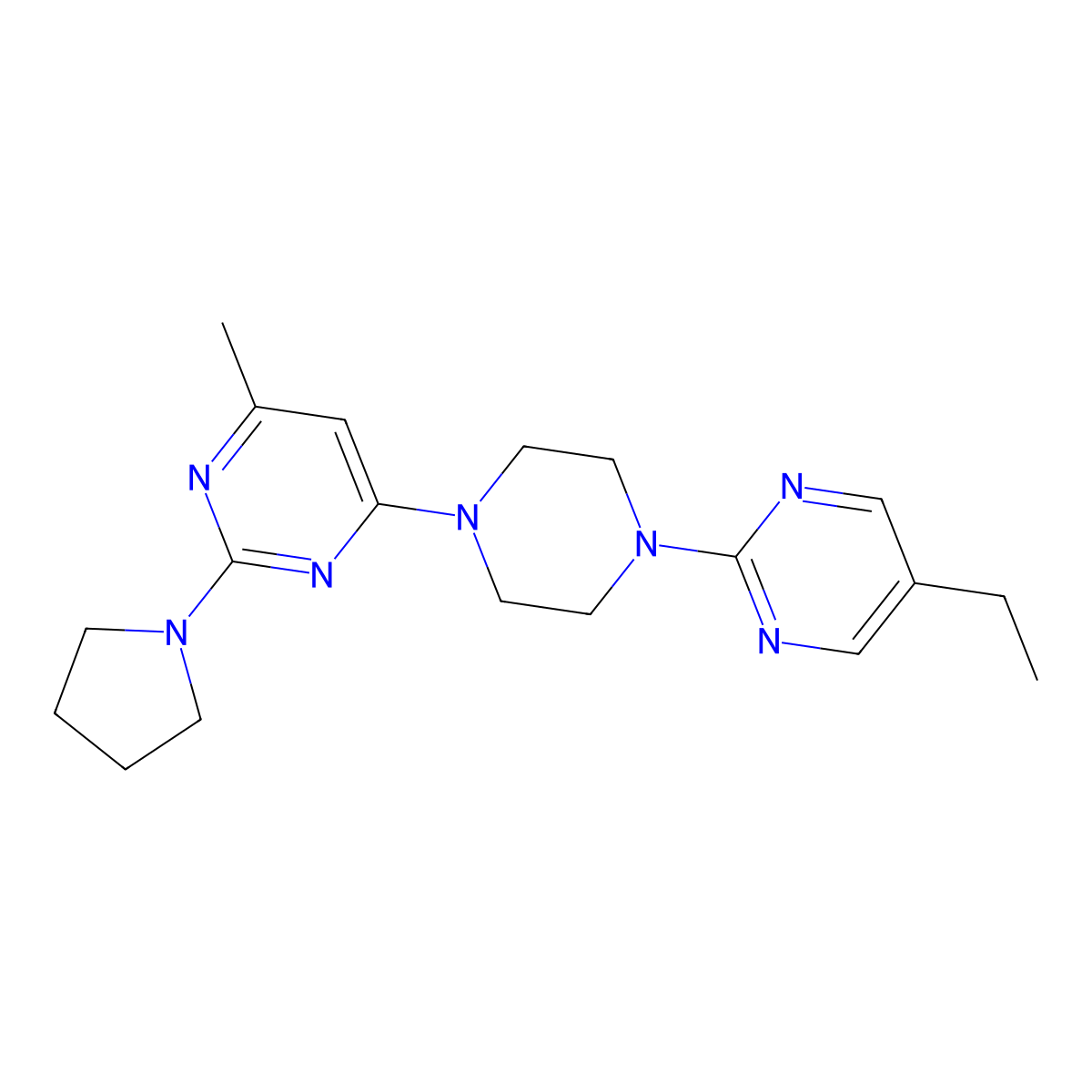 4-[4-(5-Ethylpyrimidin-2-yl)piperazin-1-yl]-6-methyl-2-(pyrrolidin-1-yl)pyrimidine molecular structure, CAS 2415569-76-3