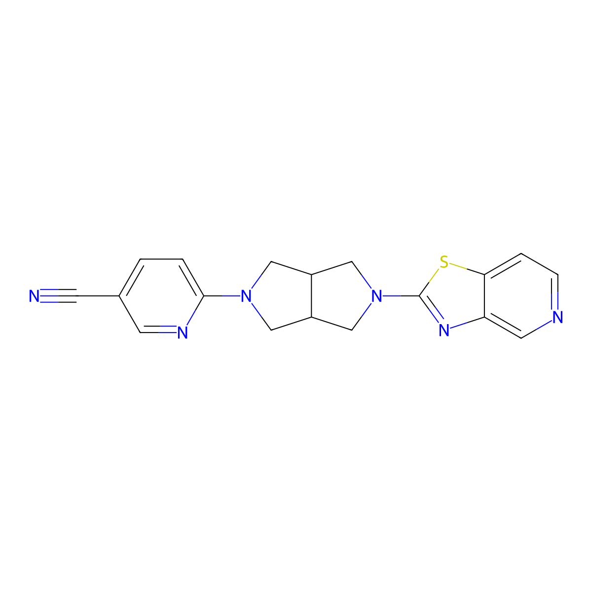 6-(5-{[1,3]Thiazolo[4,5-c]pyridin-2-yl}-octahydropyrrolo[3,4-c]pyrrol-2-yl)pyridine-3-carbonitrile molecular structure, CAS 2415569-77-4