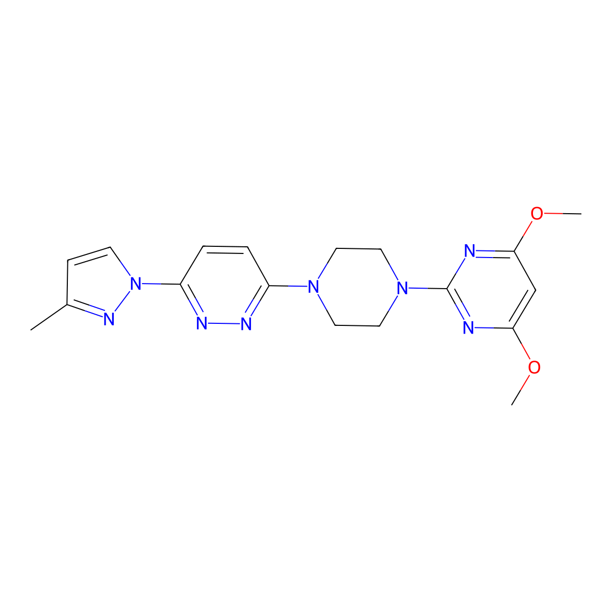 4,6-dimethoxy-2-{4-[6-(3-methyl-1H-pyrazol-1-yl)pyridazin-3-yl]piperazin-1-yl}pyrimidine molecular structure, CAS 2415569-83-2