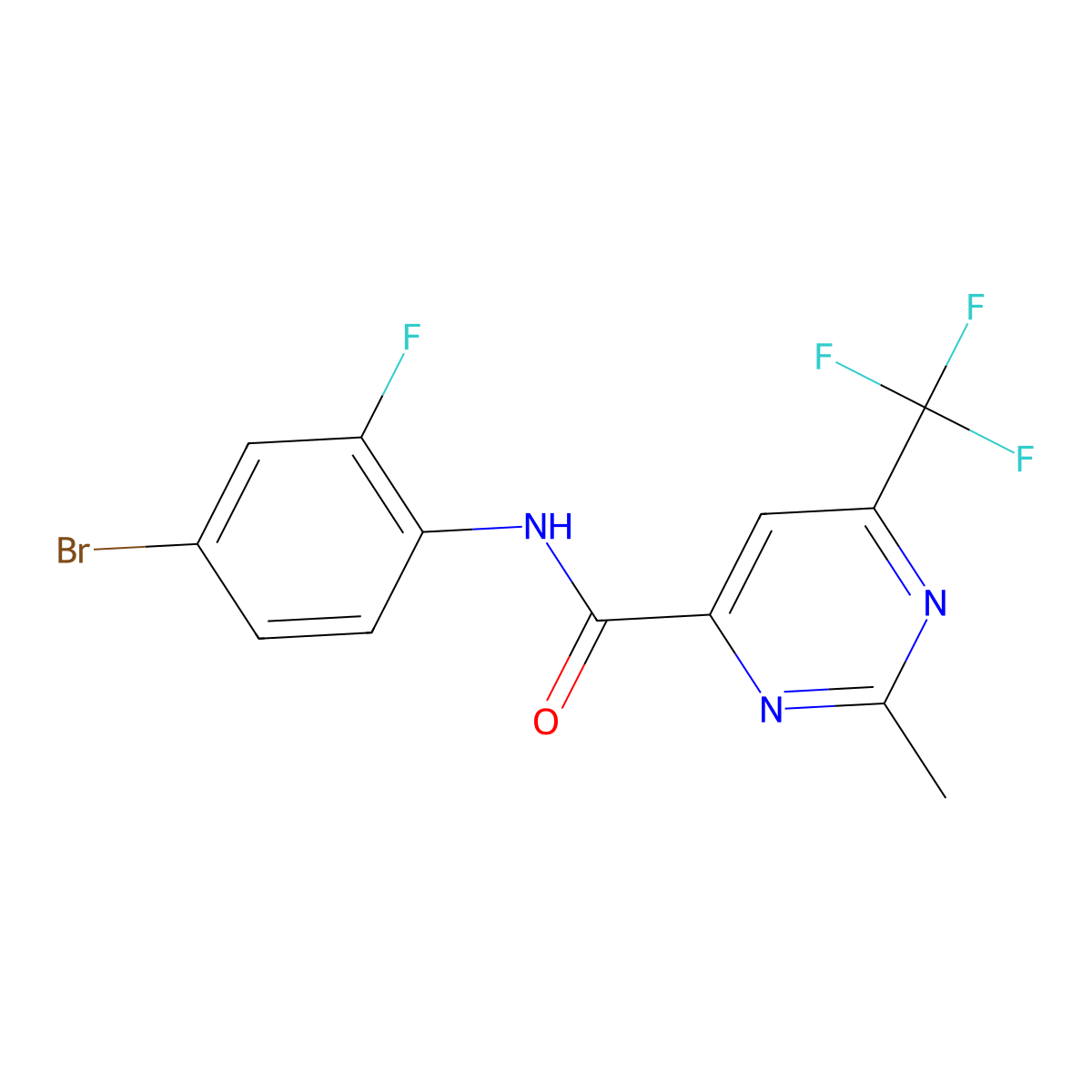 N-(4-Bromo-2-fluorophenyl)-2-methyl-6-(trifluoromethyl)pyrimidine-4-carboxamide molecular structure, CAS 2415569-84-3