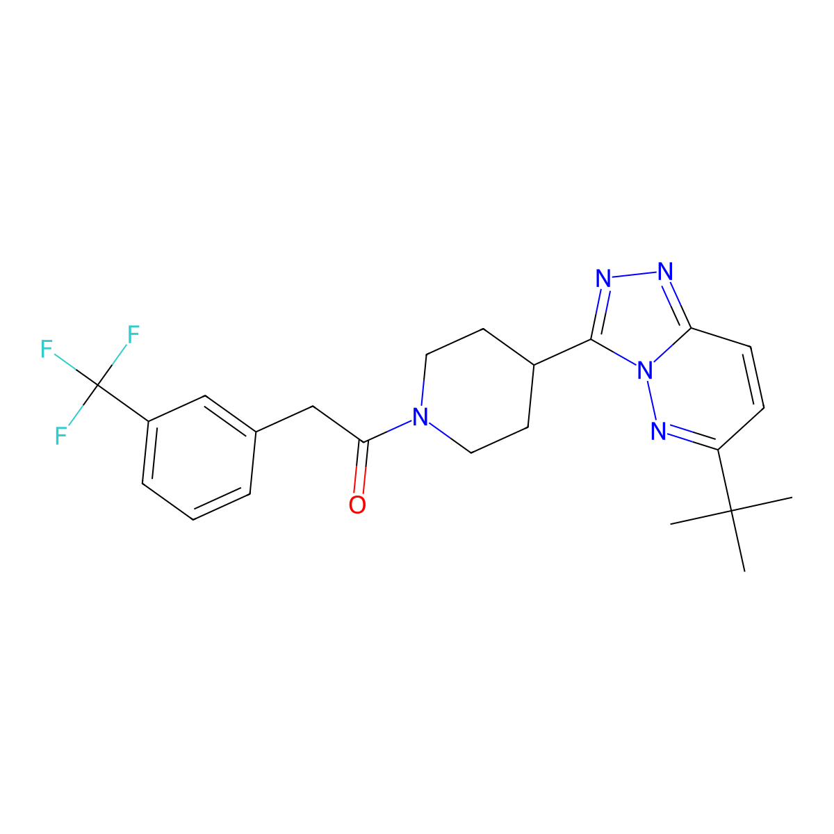 1-(4-{6-Tert-butyl-[1,2,4]triazolo[4,3-b]pyridazin-3-yl}piperidin-1-yl)-2-[3-(trifluoromethyl)phenyl]ethan-1-one molecular structure, CAS 2415569-85-4