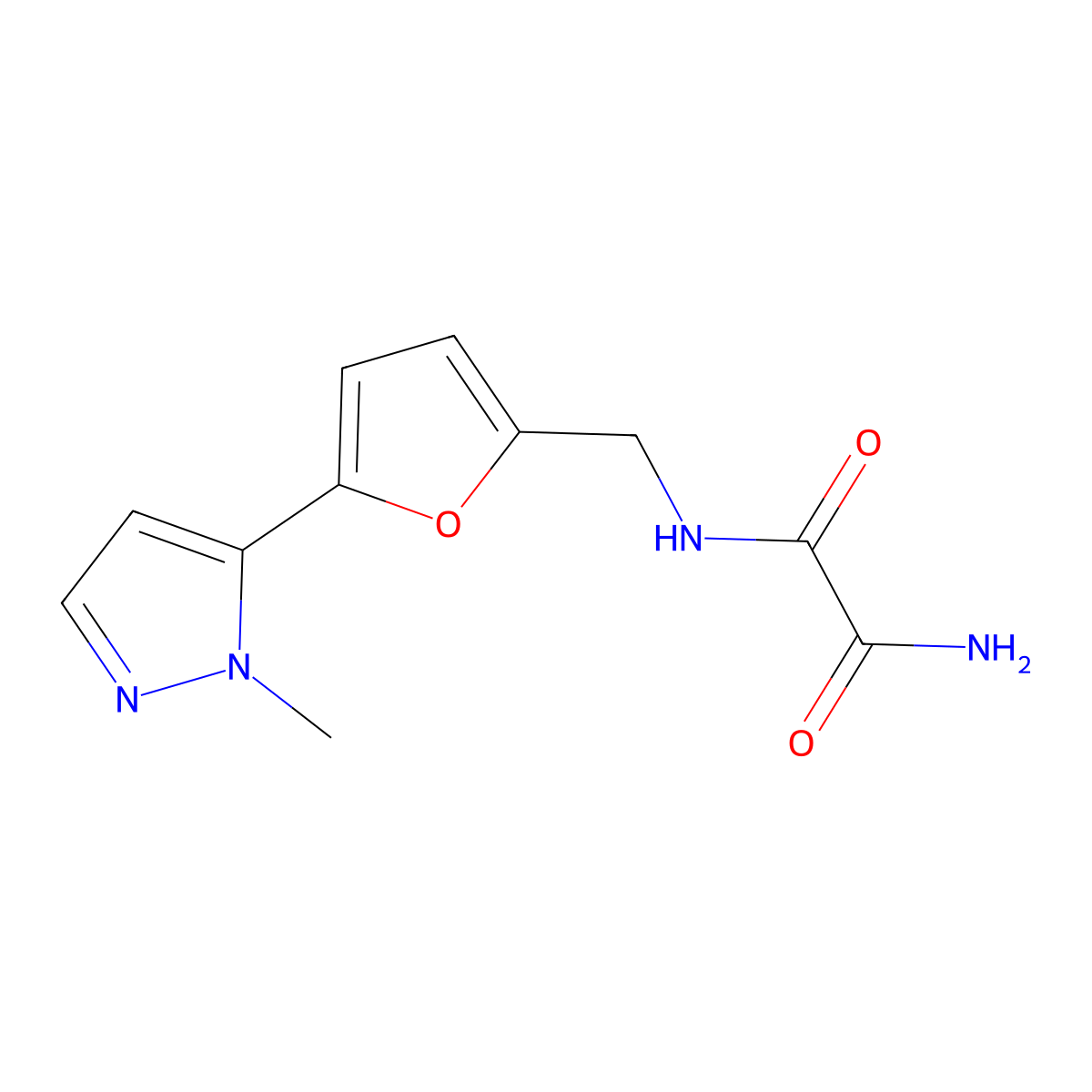 N'-{[5-(1-methyl-1H-pyrazol-5-yl)furan-2-yl]methyl}ethanediamide molecular structure, CAS 2415569-96-7