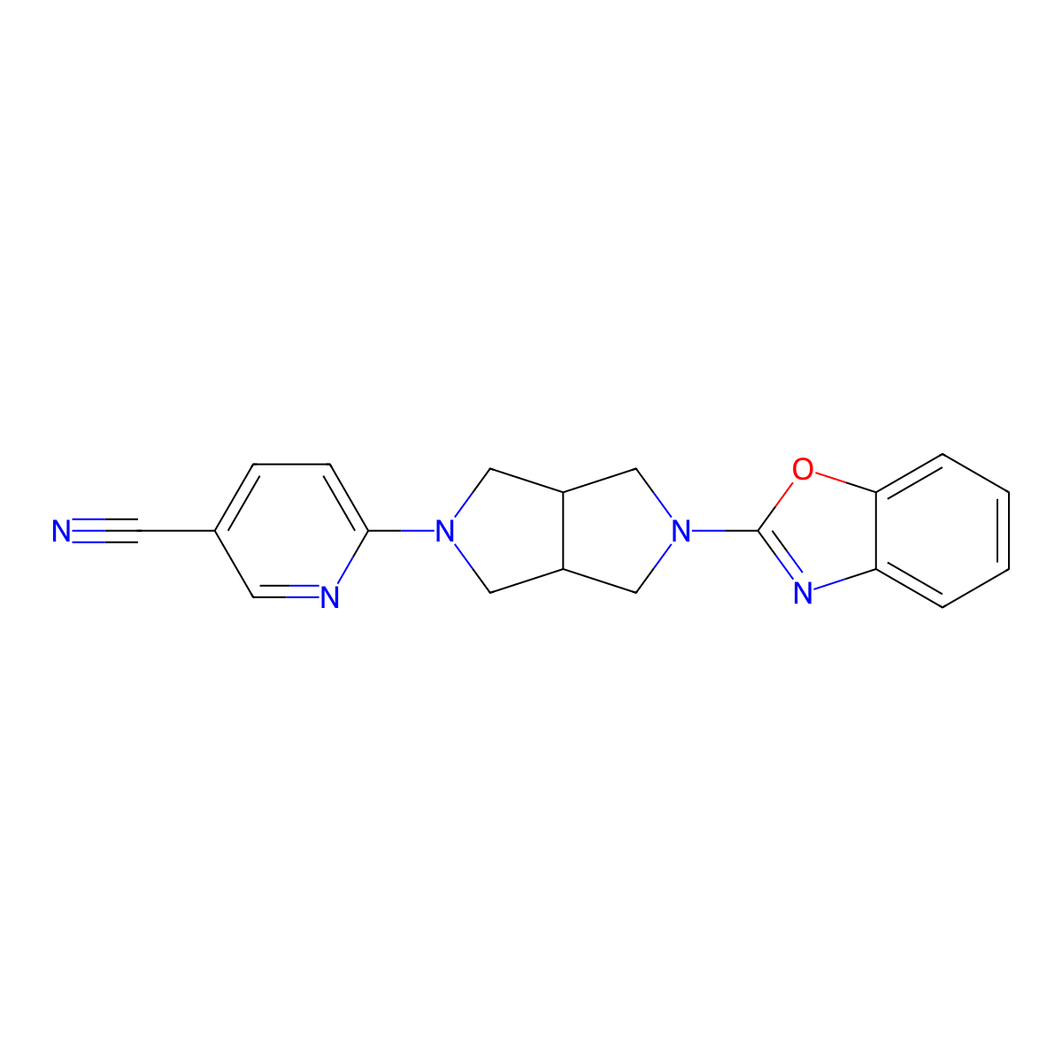 6-[5-(1,3-Benzoxazol-2-yl)-octahydropyrrolo[3,4-c]pyrrol-2-yl]pyridine-3-carbonitrile molecular structure, CAS 2415569-98-9