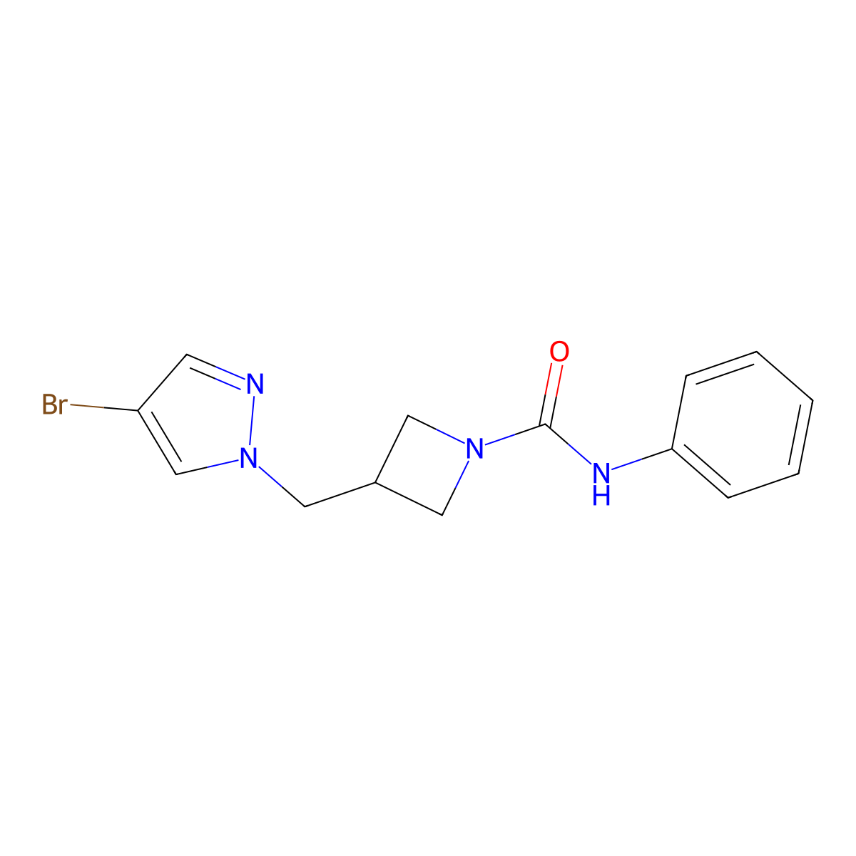 3-[(4-bromo-1H-pyrazol-1-yl)methyl]-N-phenylazetidine-1-carboxamide molecular structure, CAS 2415569-99-0