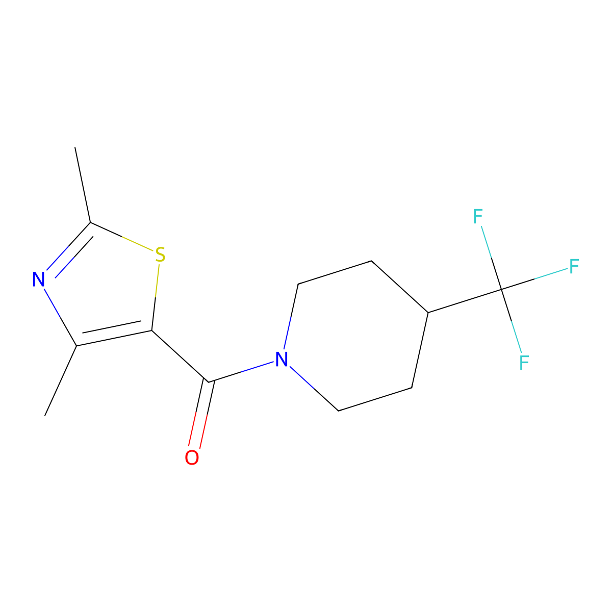 1-(2,4-Dimethyl-1,3-thiazole-5-carbonyl)-4-(trifluoromethyl)piperidine molecular structure, CAS 2415570-00-0