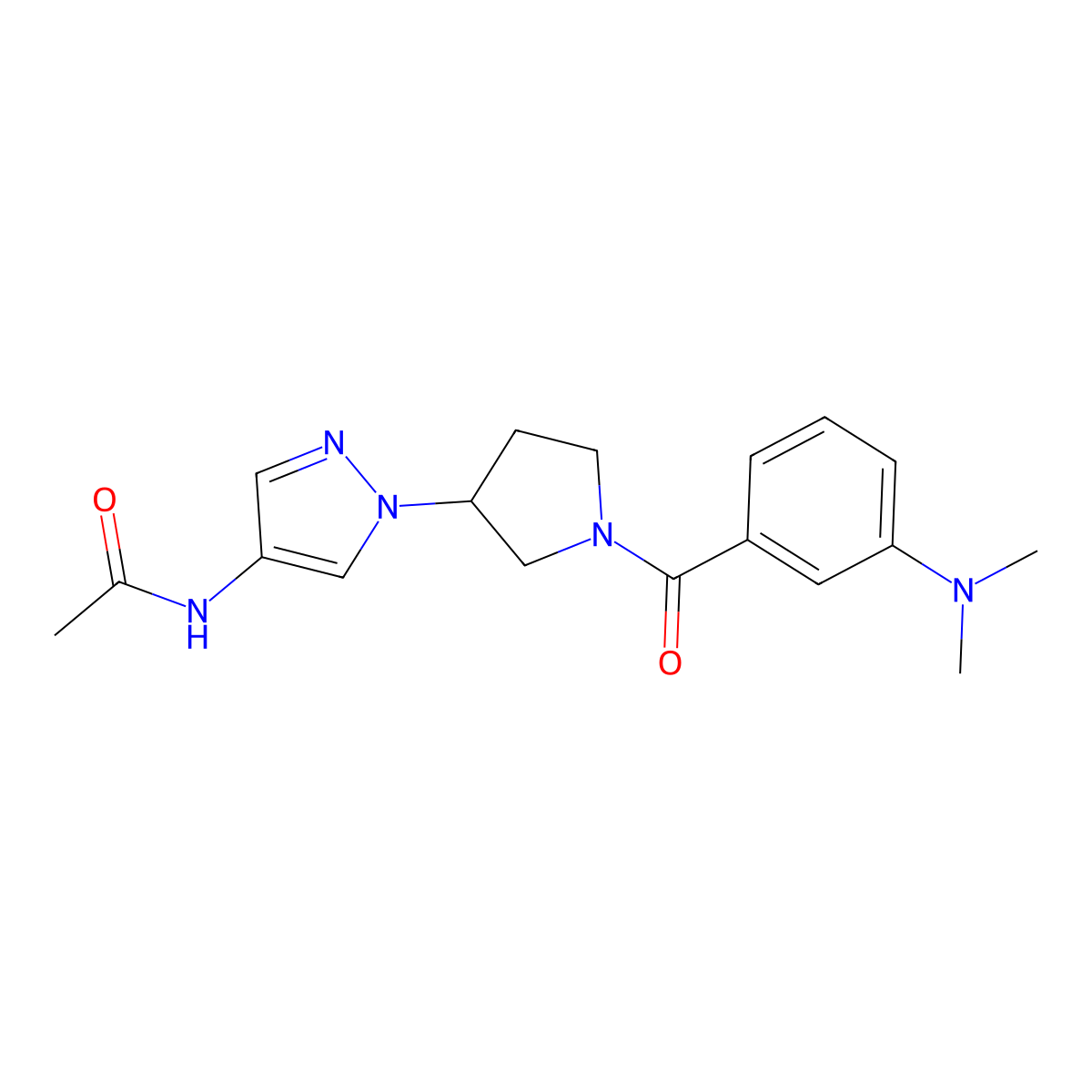 N-(1-{1-[3-(dimethylamino)benzoyl]pyrrolidin-3-yl}-1H-pyrazol-4-yl)acetamide molecular structure, CAS 2415570-01-1