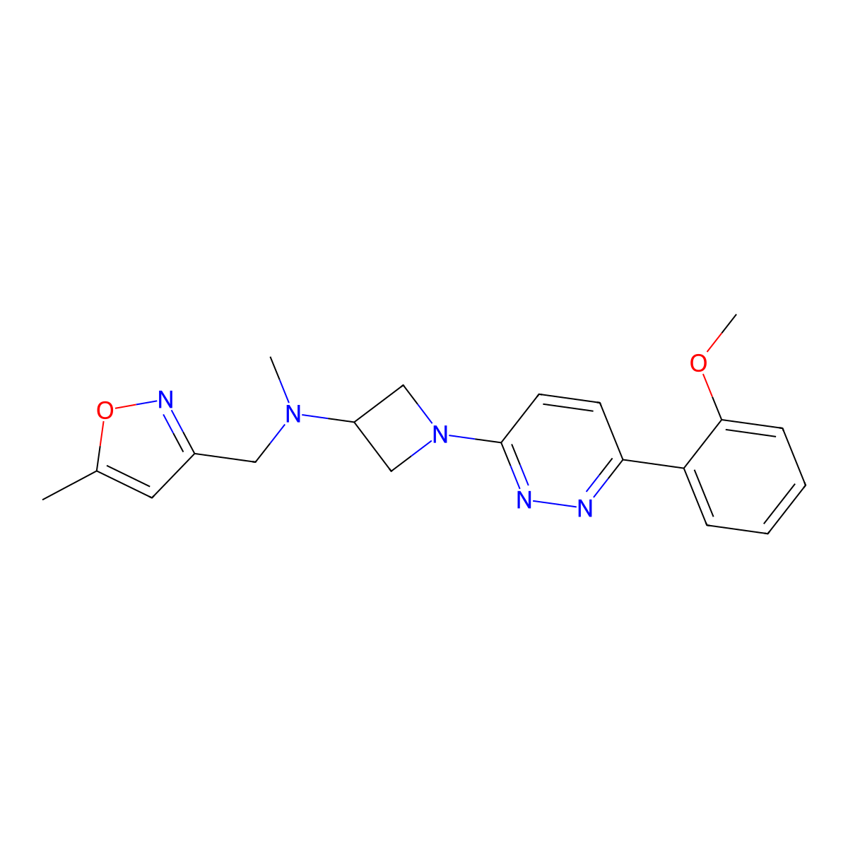 1-[6-(2-Methoxyphenyl)pyridazin-3-yl]-N-methyl-N-[(5-methyl-1,2-oxazol-3-yl)methyl]azetidin-3-amine molecular structure, CAS 2415570-02-2