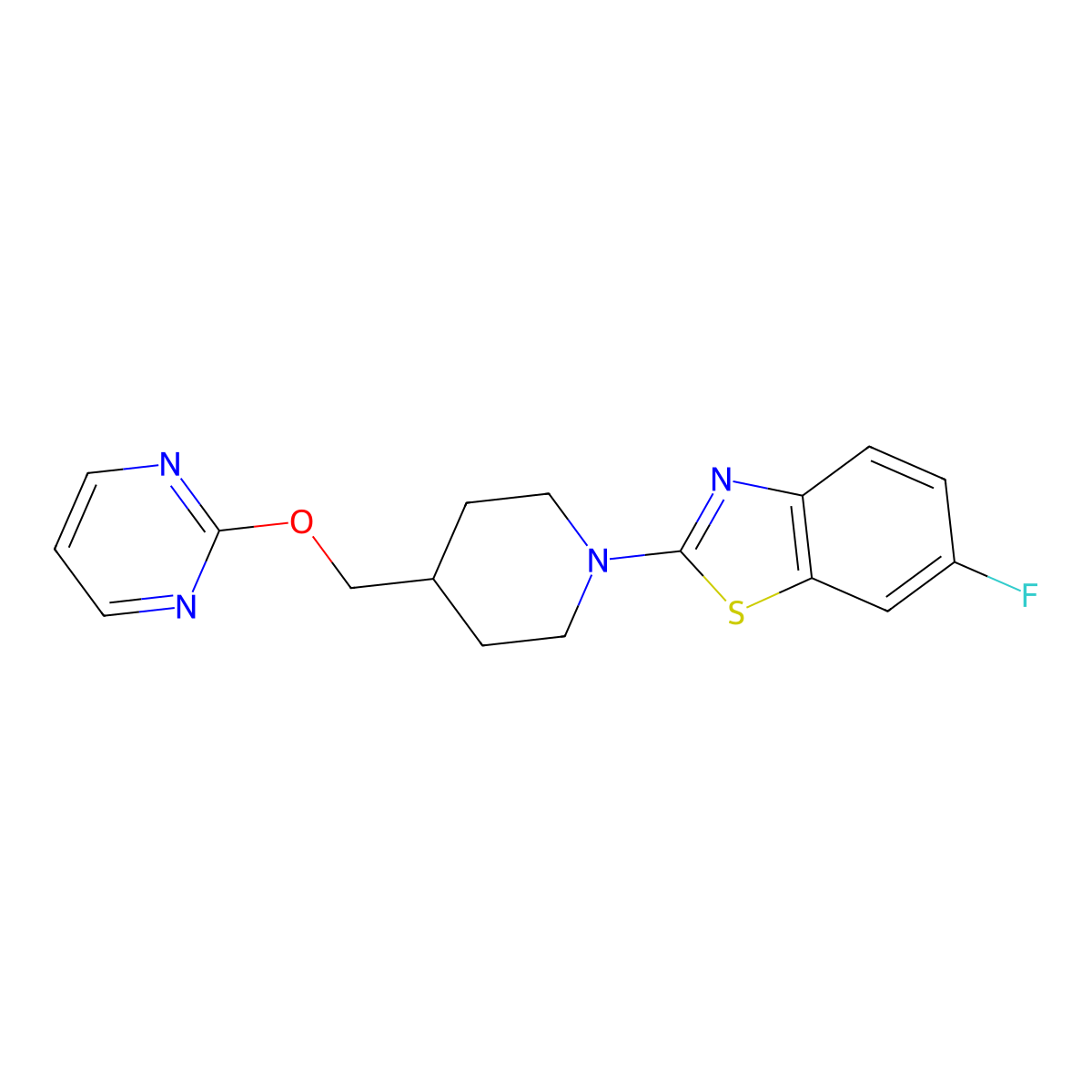 6-Fluoro-2-{4-[(pyrimidin-2-yloxy)methyl]piperidin-1-yl}-1,3-benzothiazole molecular structure, CAS 2415570-03-3