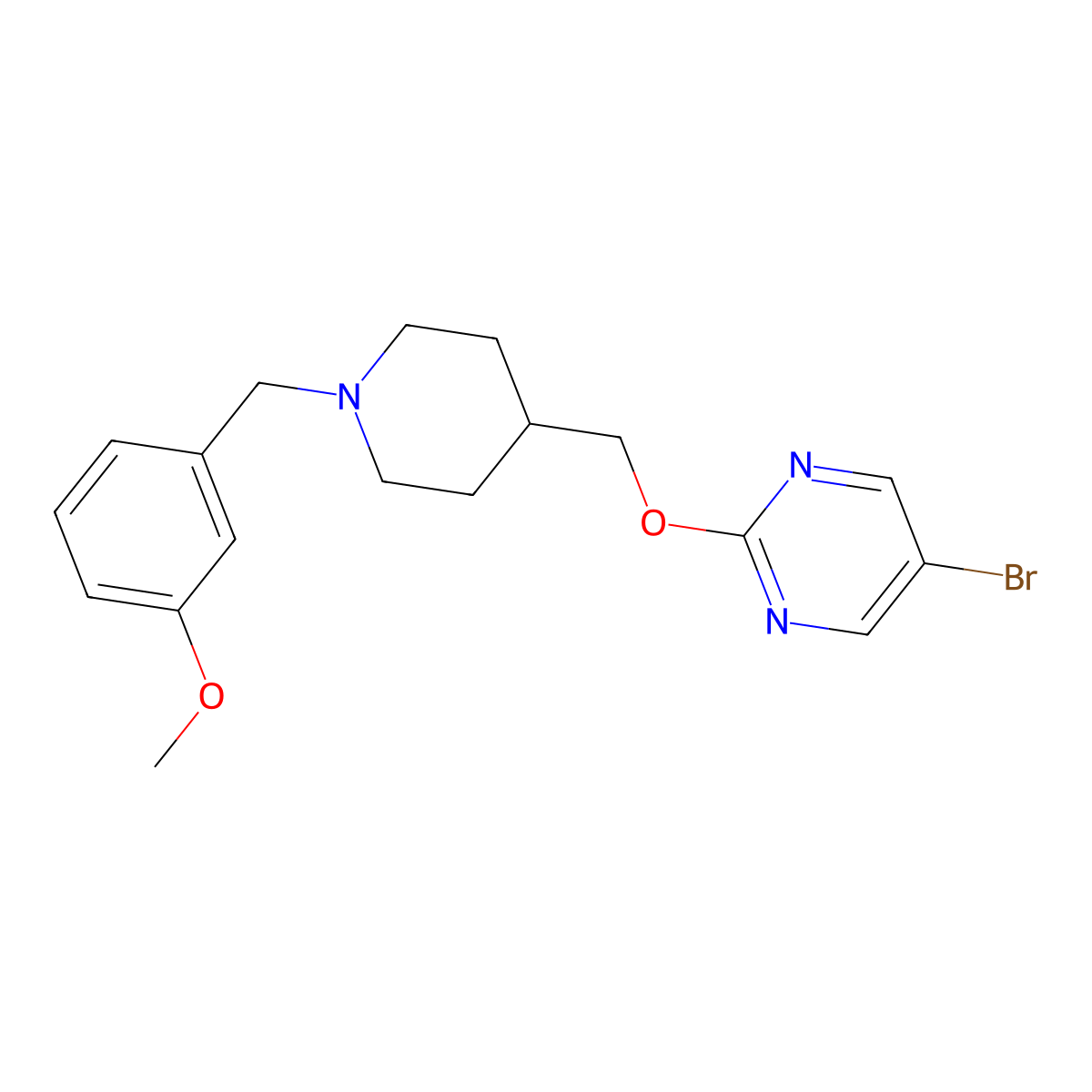 5-Bromo-2-({1-[(3-methoxyphenyl)methyl]piperidin-4-yl}methoxy)pyrimidine molecular structure, CAS 2415570-05-5