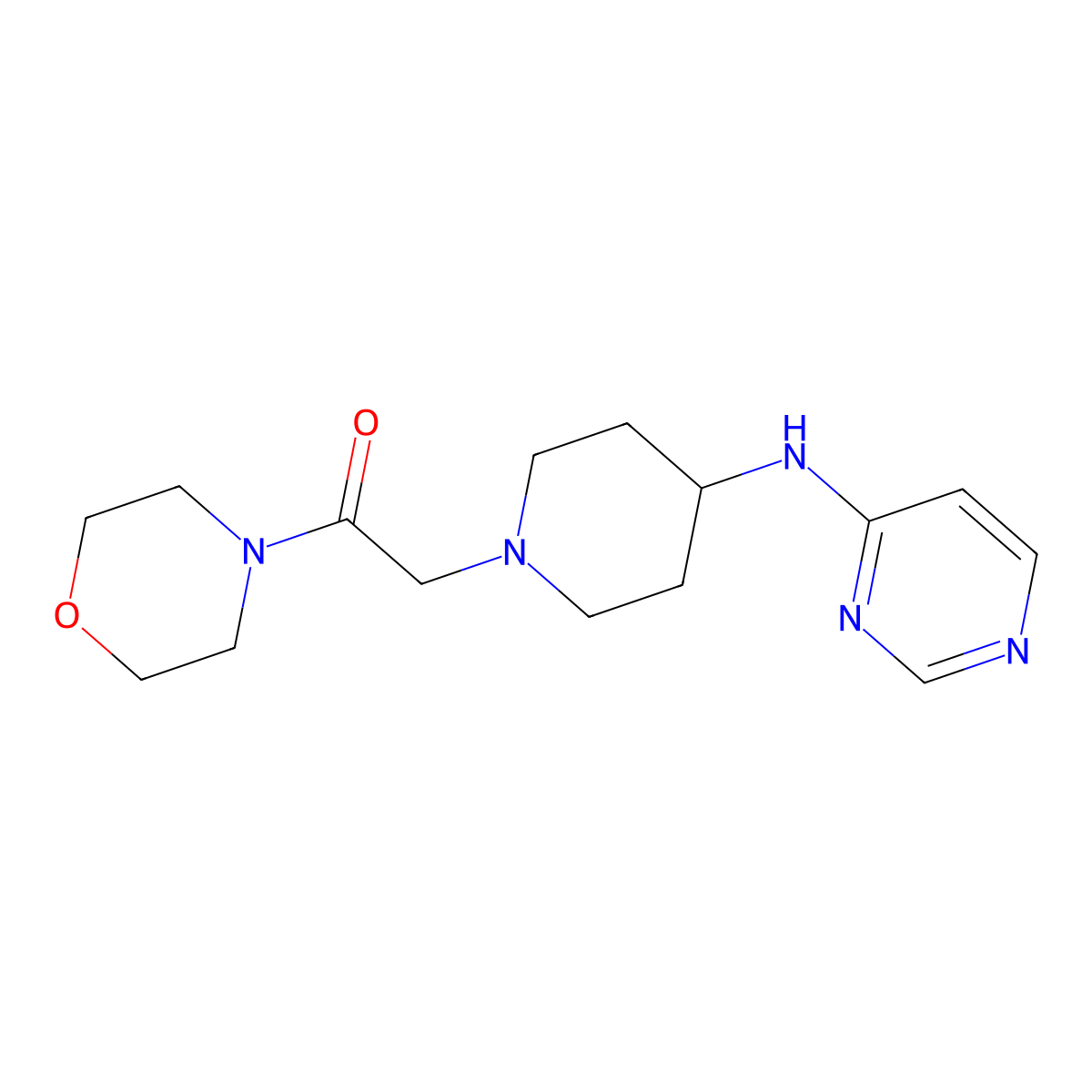1-(Morpholin-4-yl)-2-{4-[(pyrimidin-4-yl)amino]piperidin-1-yl}ethan-1-one molecular structure, CAS 2415570-06-6