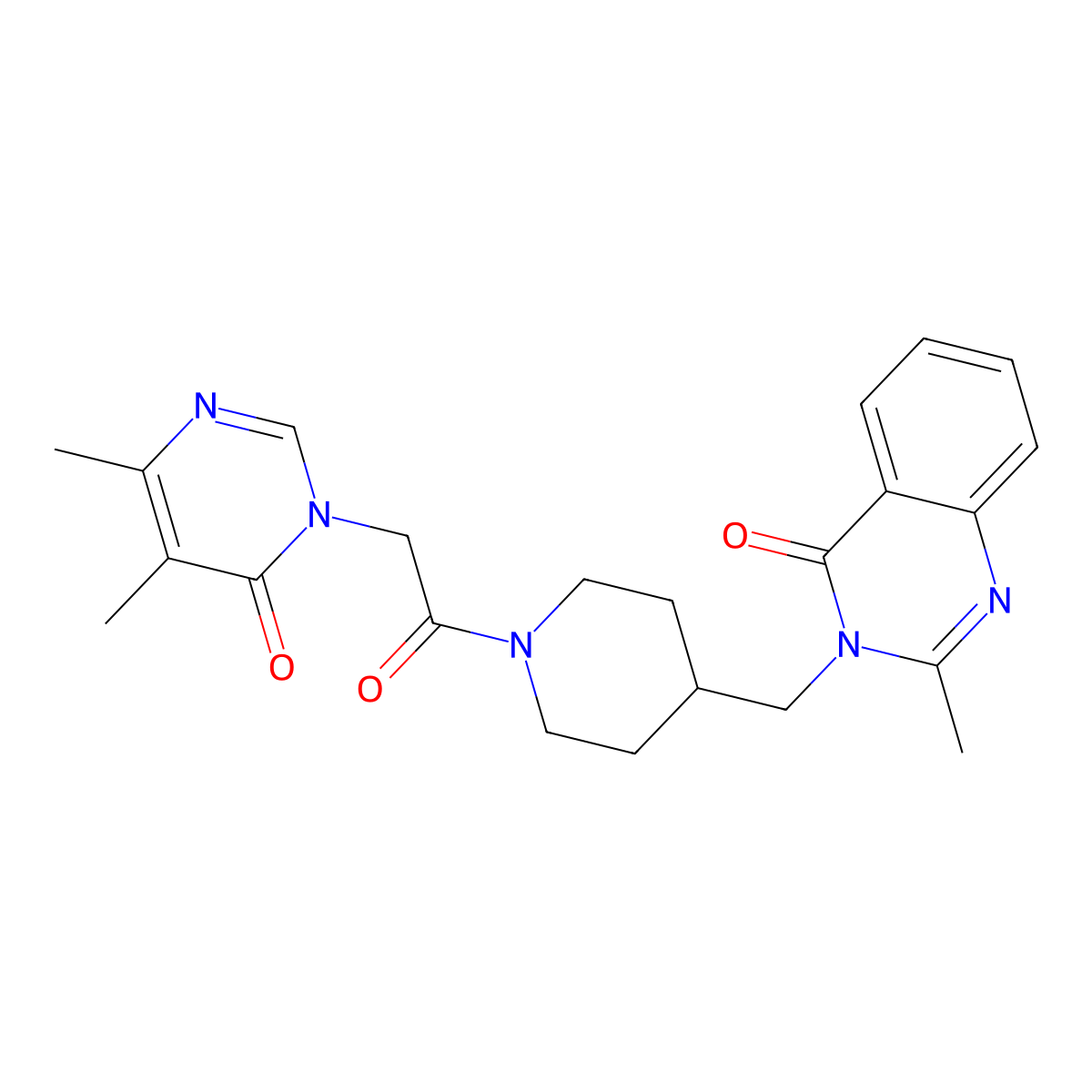3-({1-[2-(4,5-Dimethyl-6-oxo-1,6-dihydropyrimidin-1-yl)acetyl]piperidin-4-yl}methyl)-2-methyl-3,4-dihydroquinazolin-4-one molecular structure, CAS 2415570-07-7