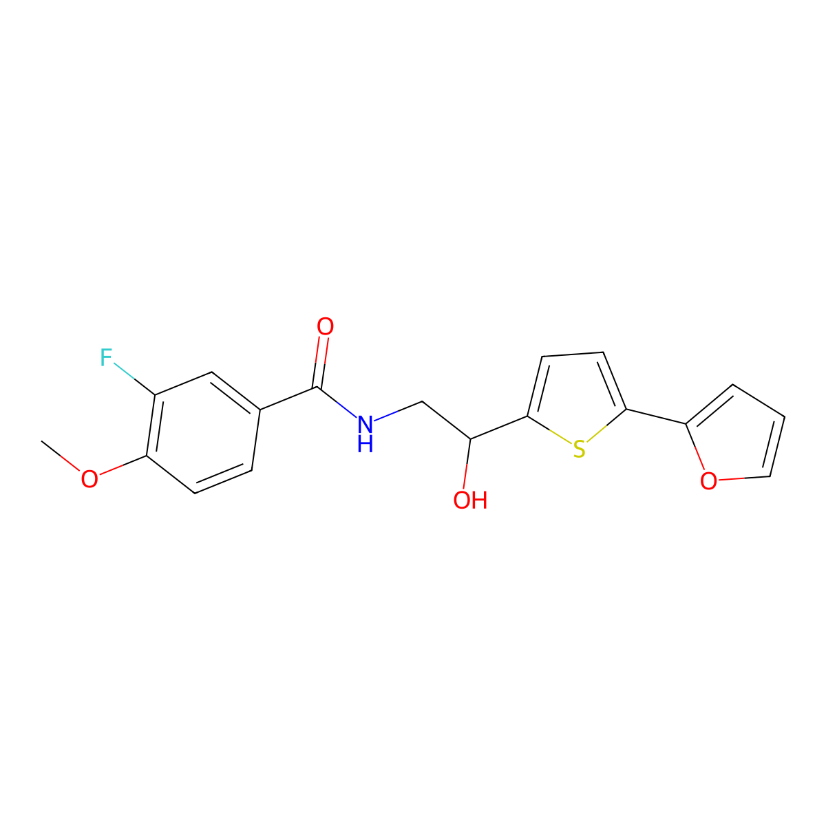 3-fluoro-N-{2-[5-(furan-2-yl)thiophen-2-yl]-2-hydroxyethyl}-4-methoxybenzamide molecular structure, CAS 2415570-11-3