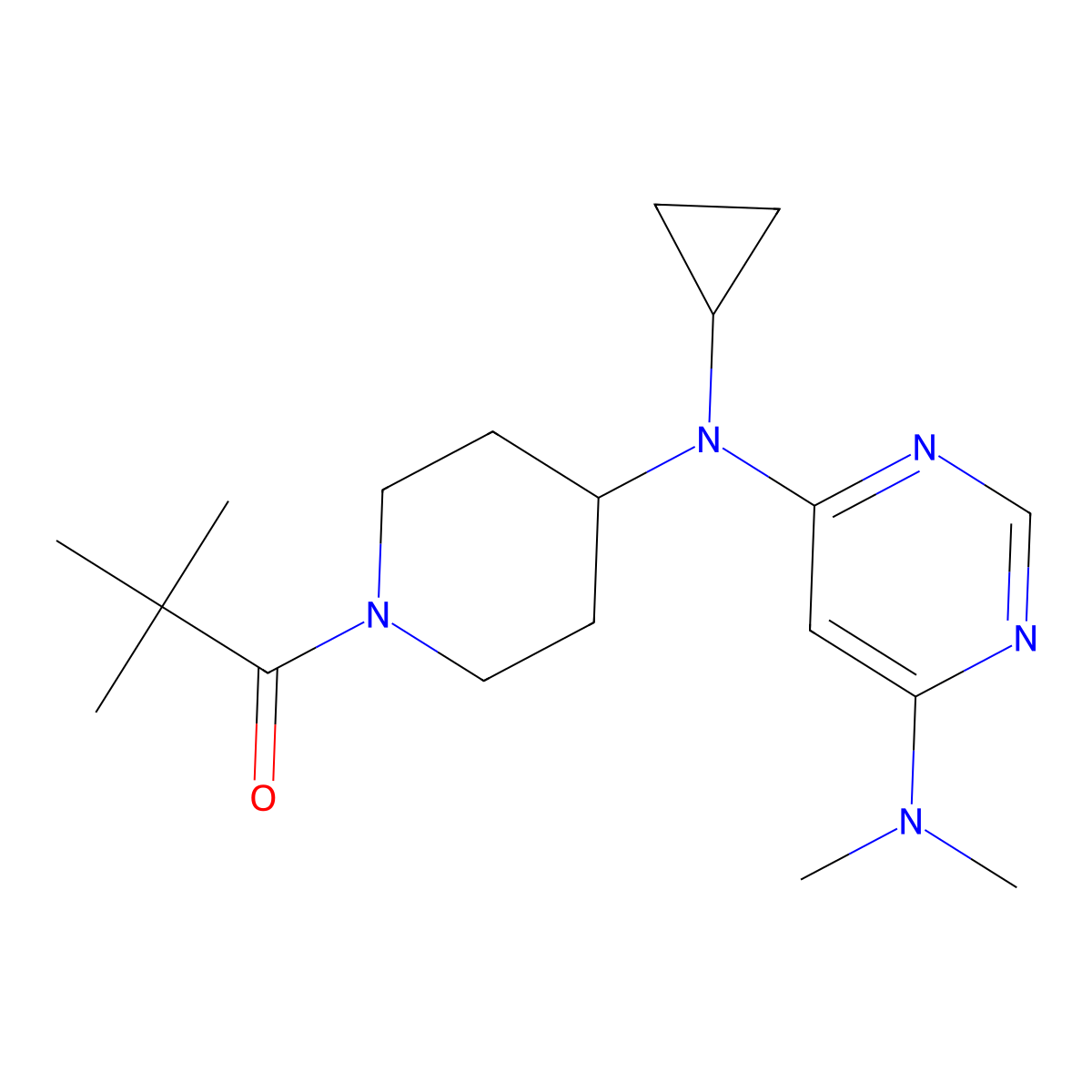 1-(4-{Cyclopropyl[6-(dimethylamino)pyrimidin-4-yl]amino}piperidin-1-yl)-2,2-dimethylpropan-1-one molecular structure, CAS 2415570-12-4