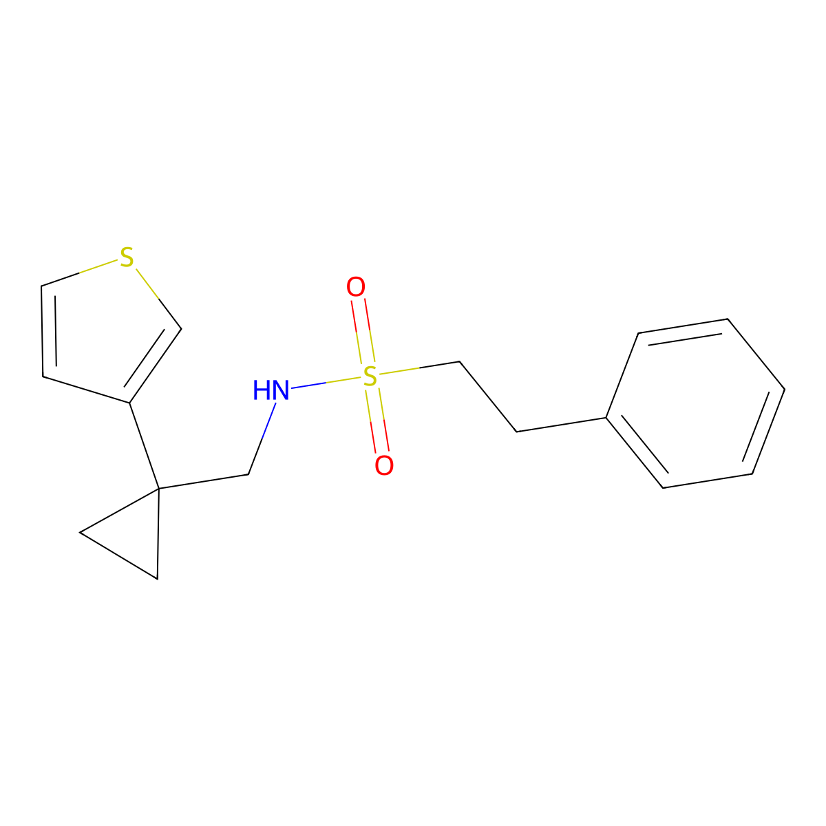 2-phenyl-N-{[1-(thiophen-3-yl)cyclopropyl]methyl}ethane-1-sulfonamide molecular structure, CAS 2415570-14-6