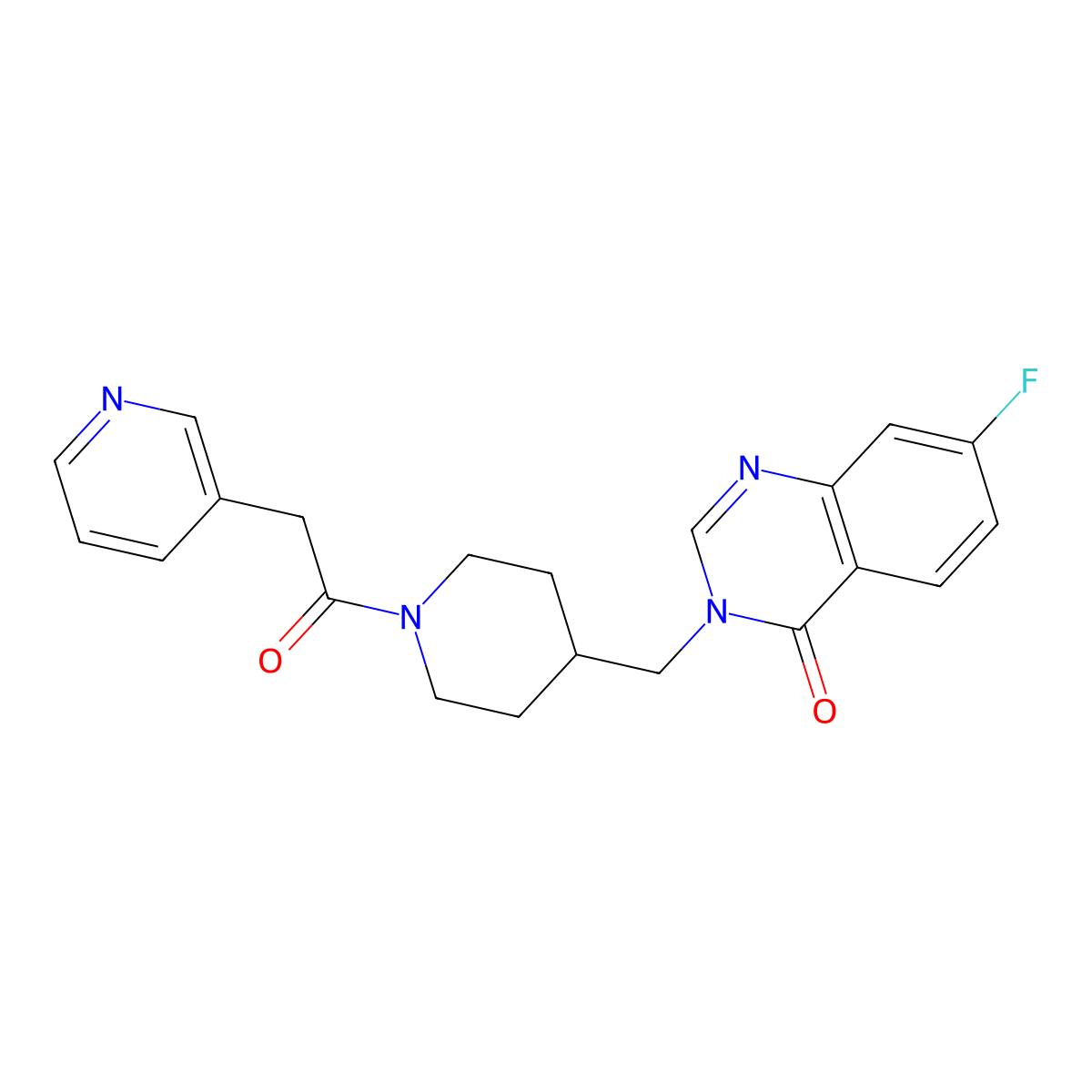 7-Fluoro-3-({1-[2-(pyridin-3-yl)acetyl]piperidin-4-yl}methyl)-3,4-dihydroquinazolin-4-one molecular structure, CAS 2415570-16-8