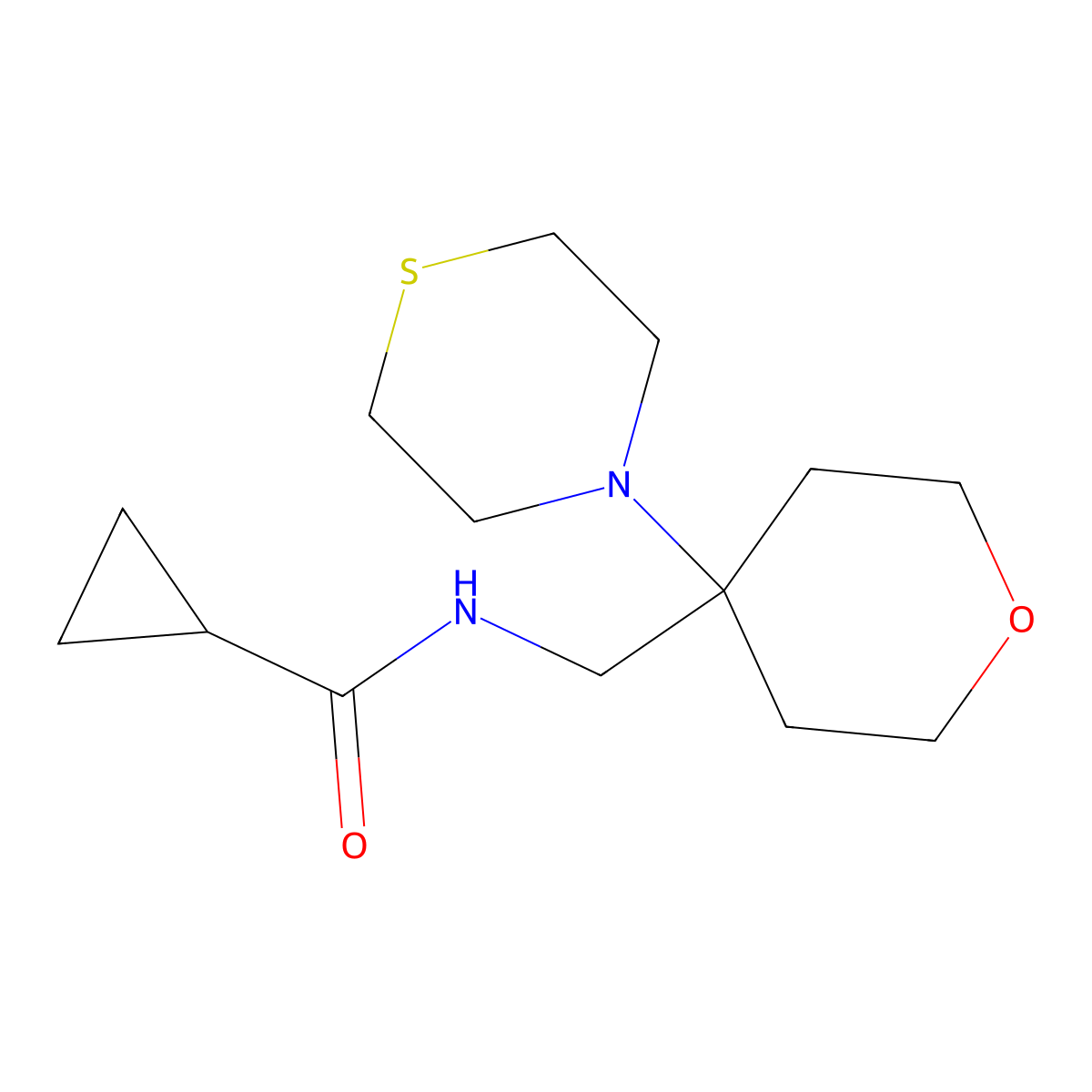 N-{[4-(thiomorpholin-4-yl)oxan-4-yl]methyl}cyclopropanecarboxamide molecular structure, CAS 2415570-17-9