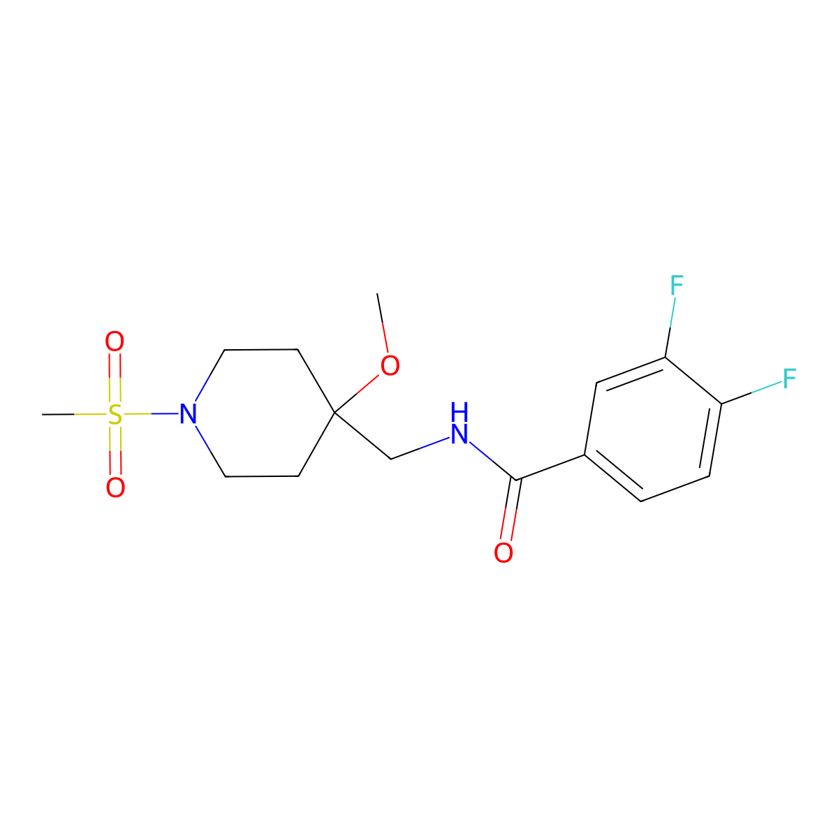 3,4-difluoro-N-[(1-methanesulfonyl-4-methoxypiperidin-4-yl)methyl]benzamide molecular structure, CAS 2415570-22-6