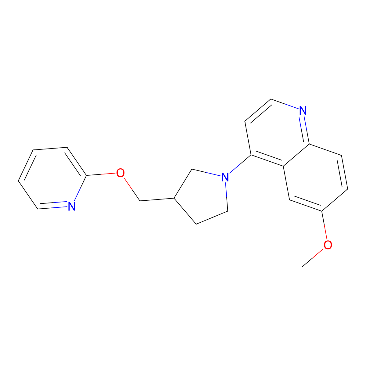 6-Methoxy-4-{3-[(pyridin-2-yloxy)methyl]pyrrolidin-1-yl}quinoline molecular structure, CAS 2415570-23-7