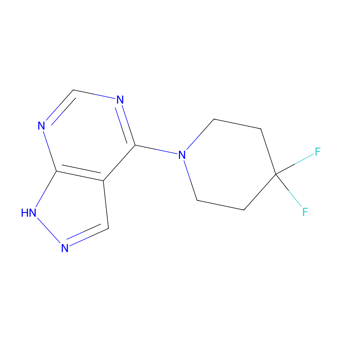 4,4-difluoro-1-{1H-pyrazolo[3,4-d]pyrimidin-4-yl}piperidine molecular structure, CAS 2415570-25-9