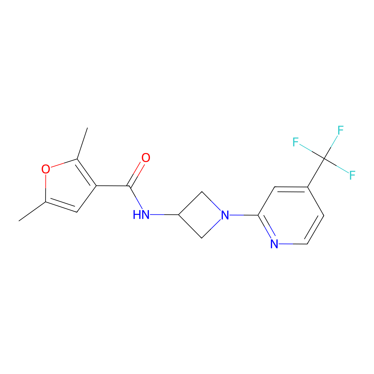 2,5-dimethyl-N-{1-[4-(trifluoromethyl)pyridin-2-yl]azetidin-3-yl}furan-3-carboxamide molecular structure, CAS 2415570-28-2