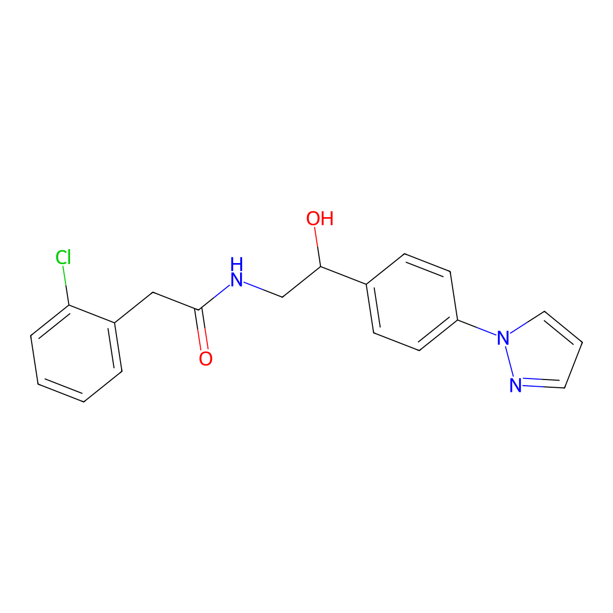 2-(2-chlorophenyl)-N-{2-hydroxy-2-[4-(1H-pyrazol-1-yl)phenyl]ethyl}acetamide molecular structure, CAS 2415570-33-9
