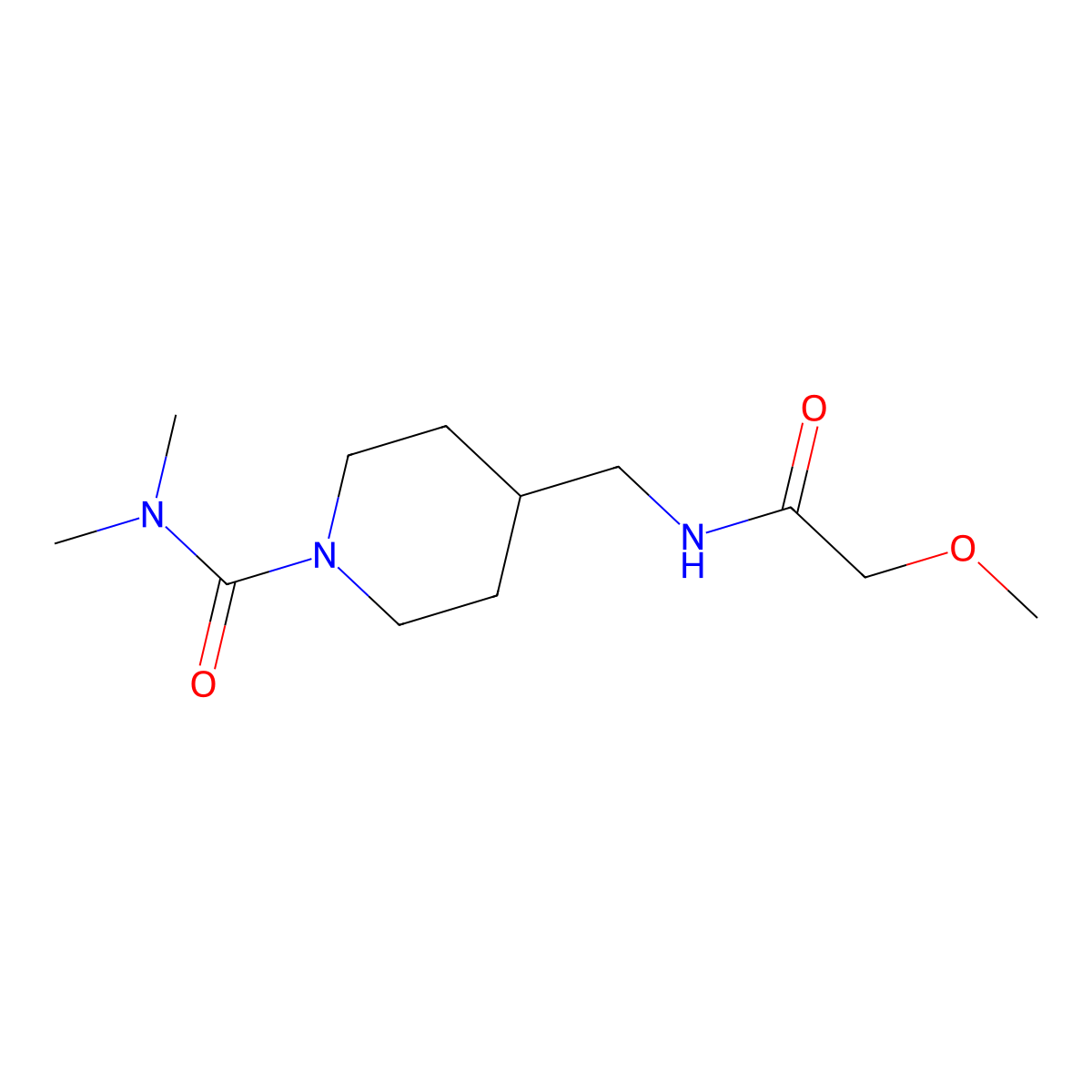 4-[(2-methoxyacetamido)methyl]-N,N-dimethylpiperidine-1-carboxamide molecular structure, CAS 2415570-36-2