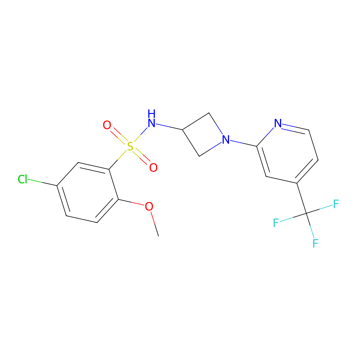 5-chloro-2-methoxy-N-{1-[4-(trifluoromethyl)pyridin-2-yl]azetidin-3-yl}benzene-1-sulfonamide molecular structure, CAS 2415570-37-3