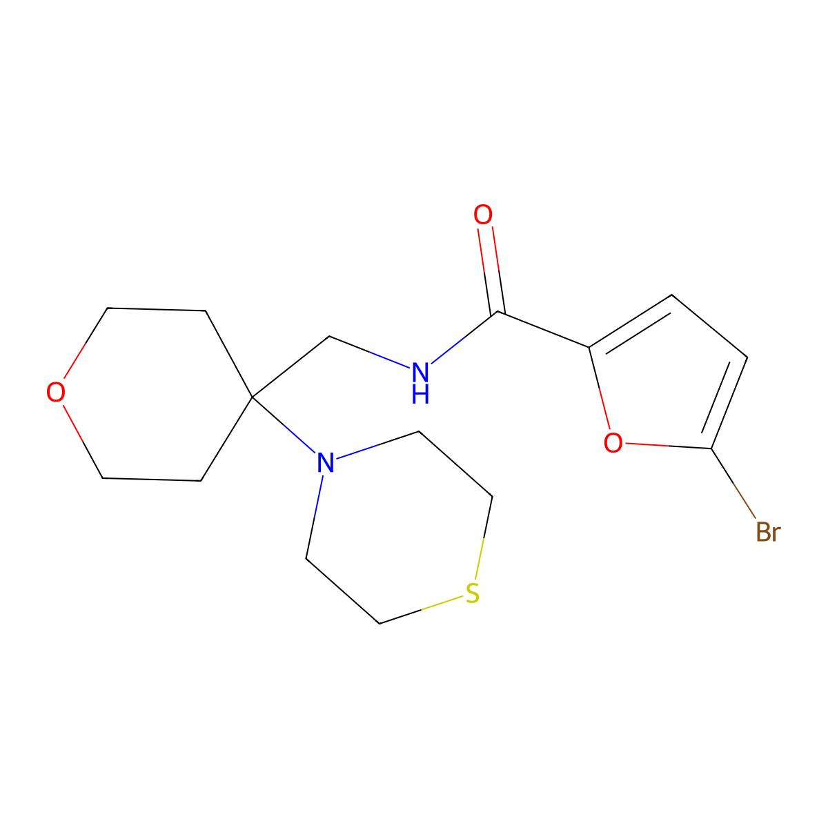 5-bromo-N-{[4-(thiomorpholin-4-yl)oxan-4-yl]methyl}furan-2-carboxamide molecular structure, CAS 2415570-44-2
