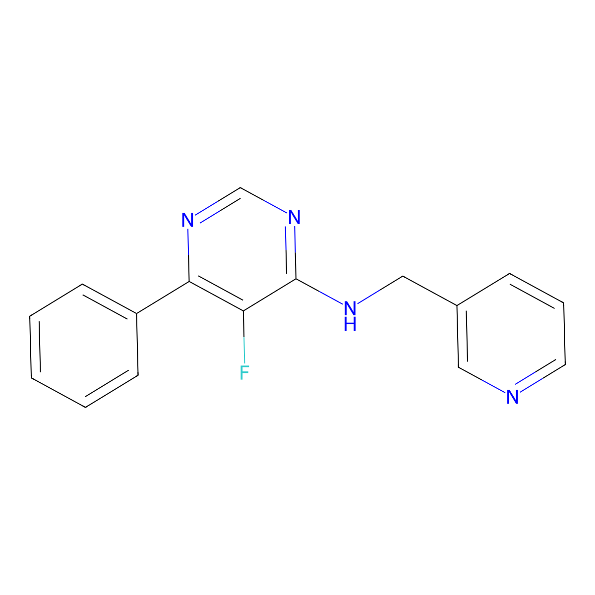 5-fluoro-6-phenyl-N-[(pyridin-3-yl)methyl]pyrimidin-4-amine molecular structure, CAS 2415570-48-6