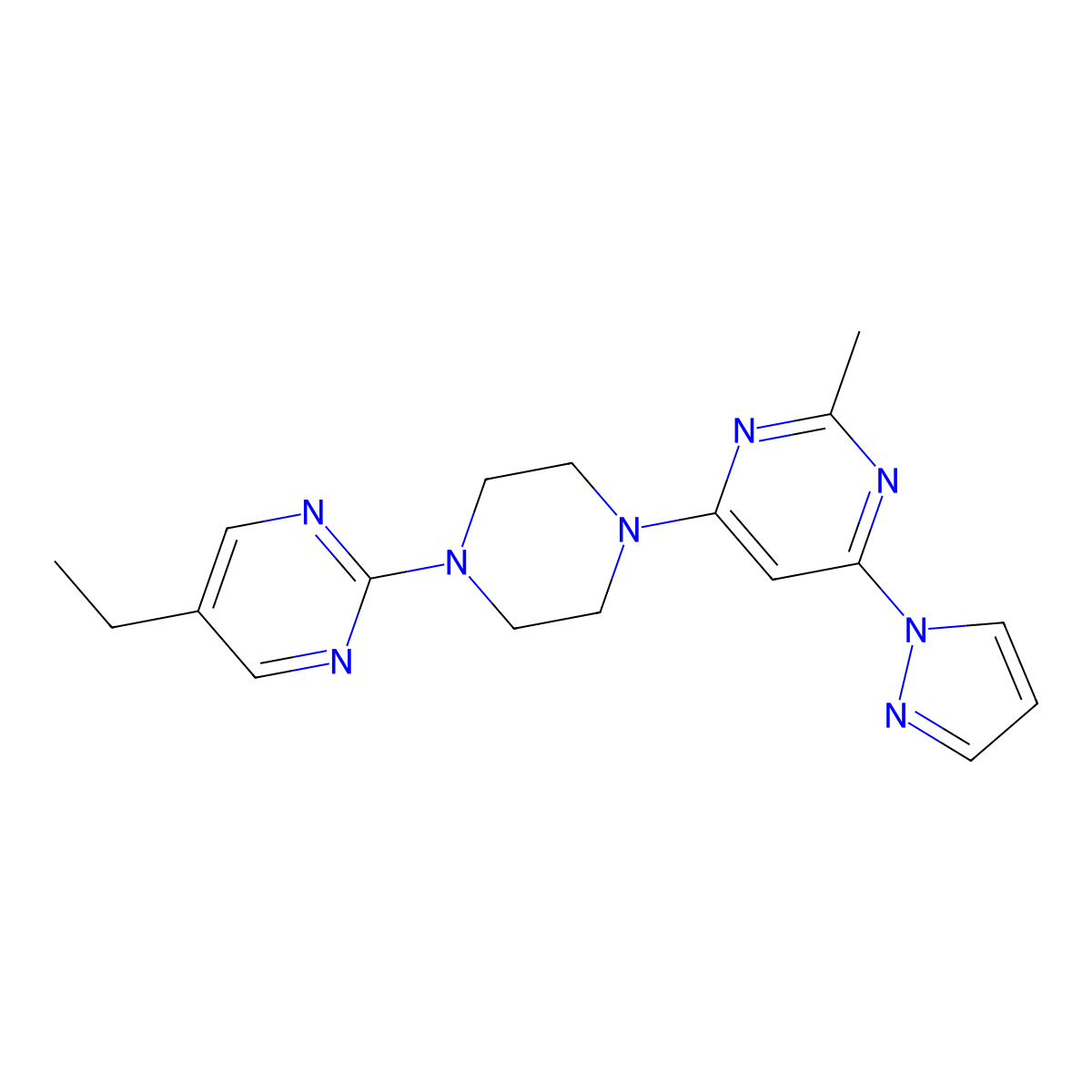 4-[4-(5-ethylpyrimidin-2-yl)piperazin-1-yl]-2-methyl-6-(1H-pyrazol-1-yl)pyrimidine molecular structure, CAS 2415570-49-7