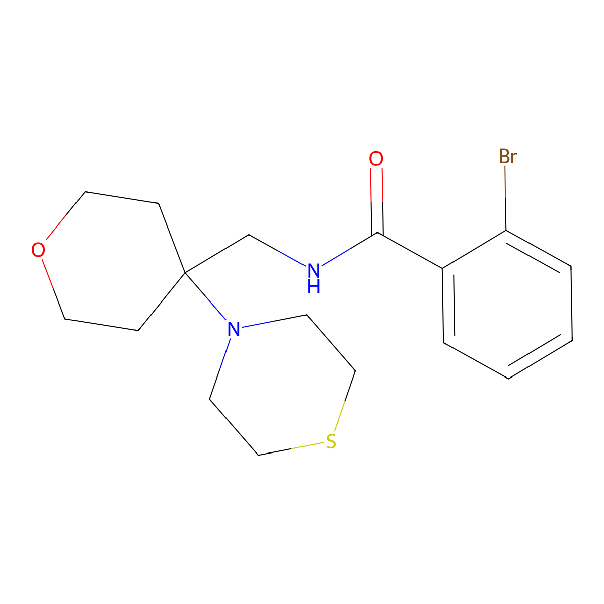 2-bromo-N-{[4-(thiomorpholin-4-yl)oxan-4-yl]methyl}benzamide molecular structure, CAS 2415570-50-0